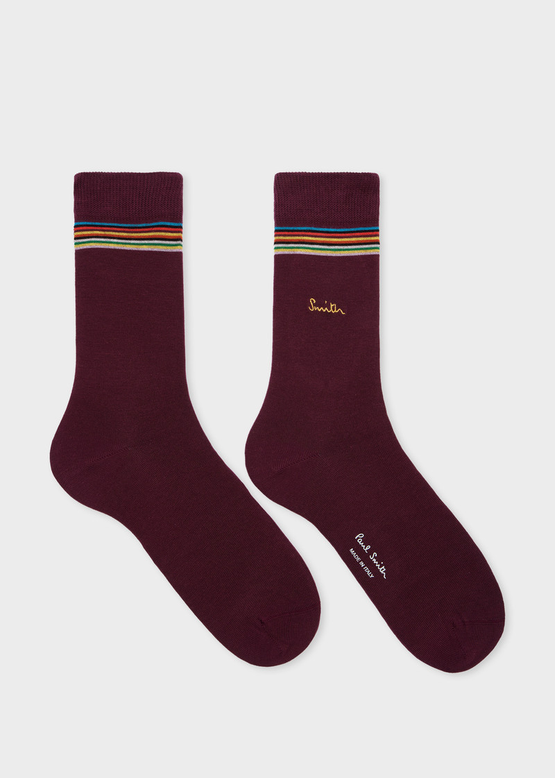 Paul Smith Women's Burgundy 'Signature Stripe' Tip Socks outlook