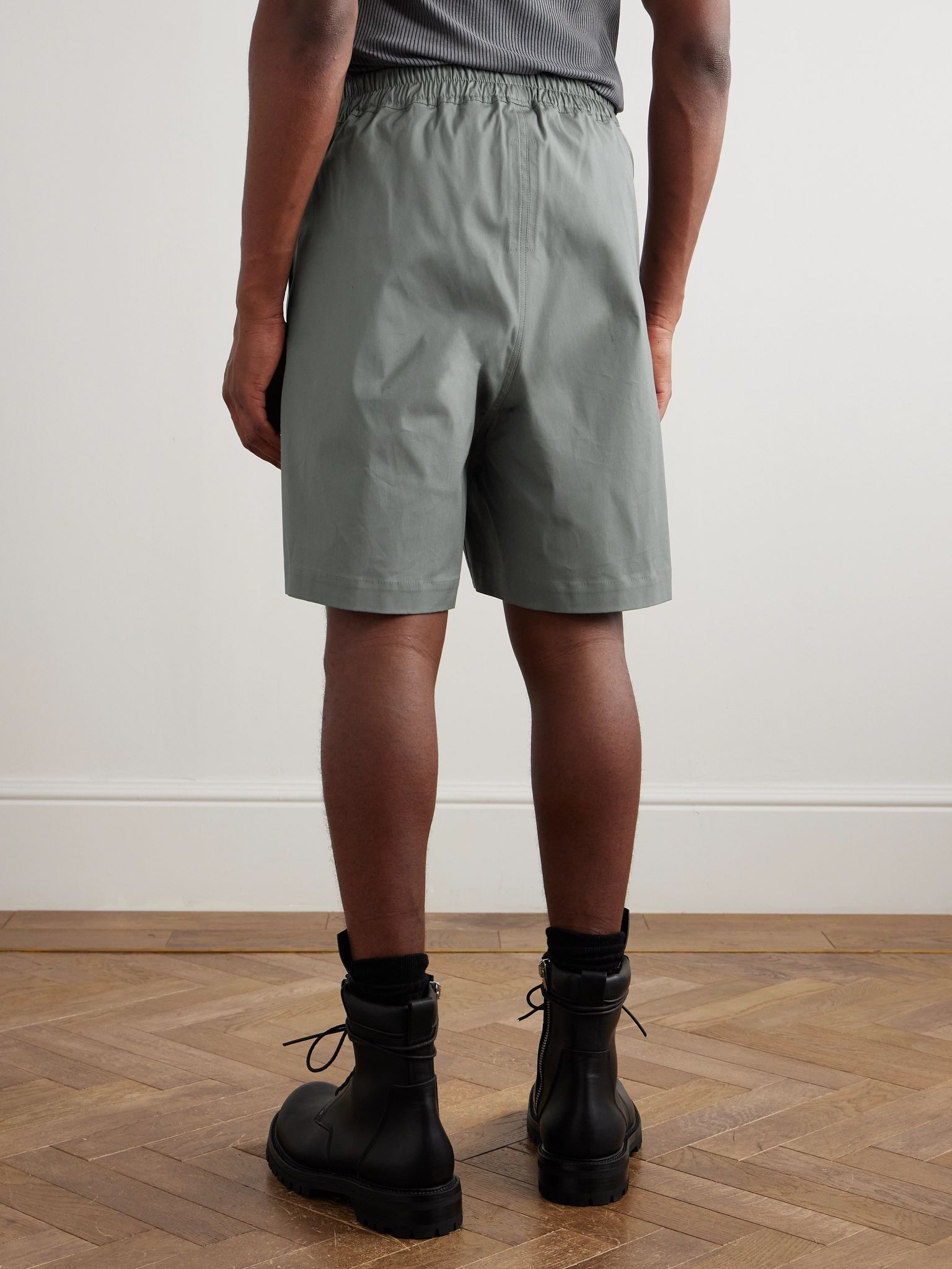 Straight-Leg Cotton-Blend Poplin Drawstring Shorts Gray - 4