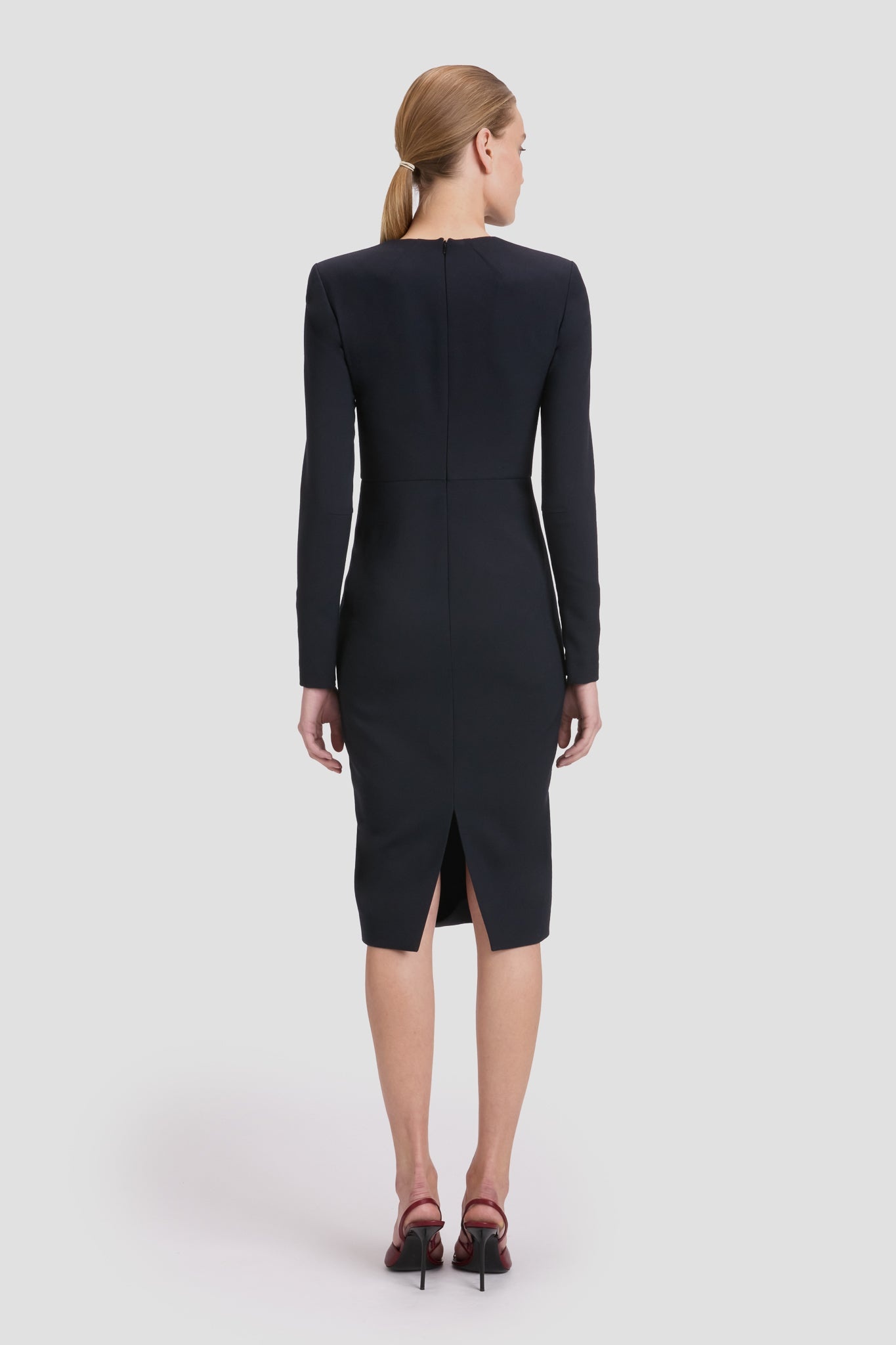 Long Sleeve T-Shirt Fitted Dress In Navy - 5