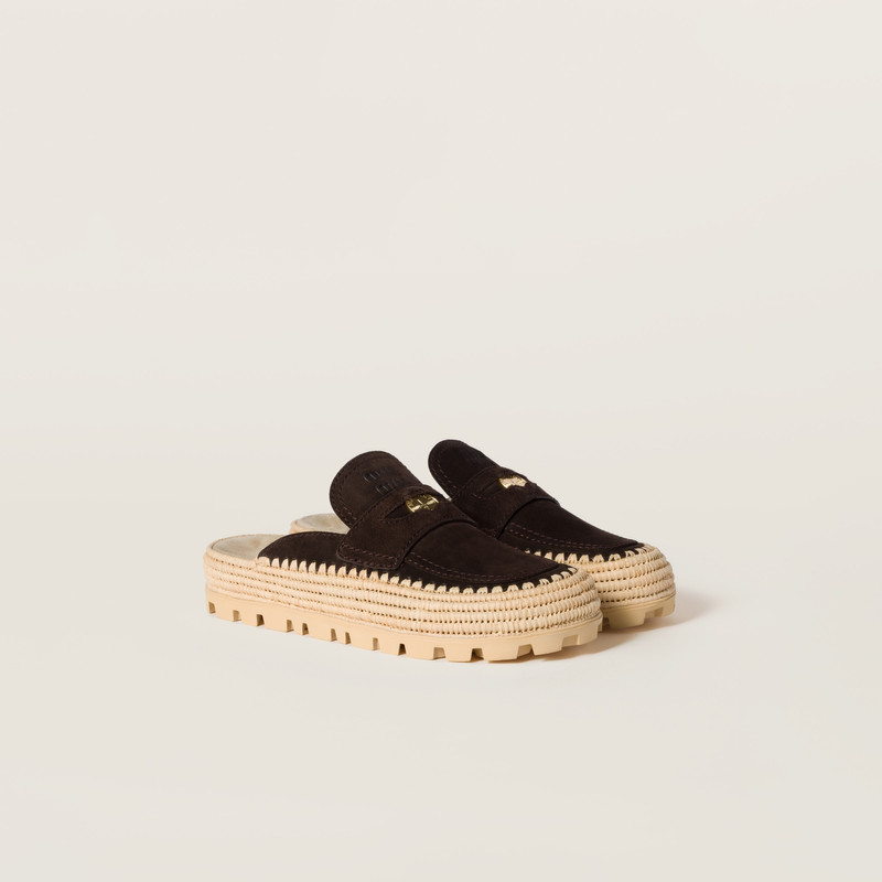 Suede and raffia flatform mules 1