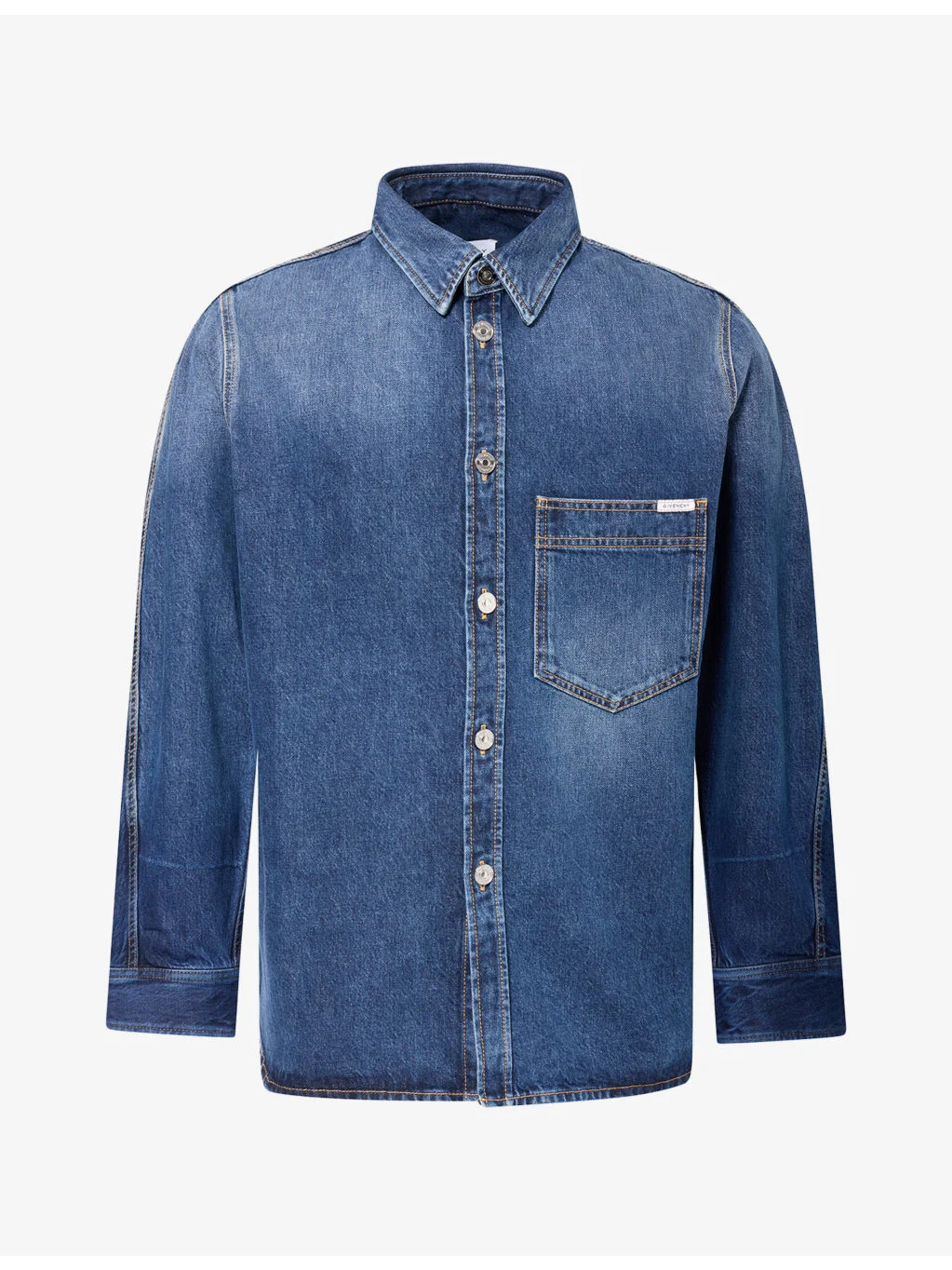 Patch-Pocket Long-Sleeve Denim Shirt - 1