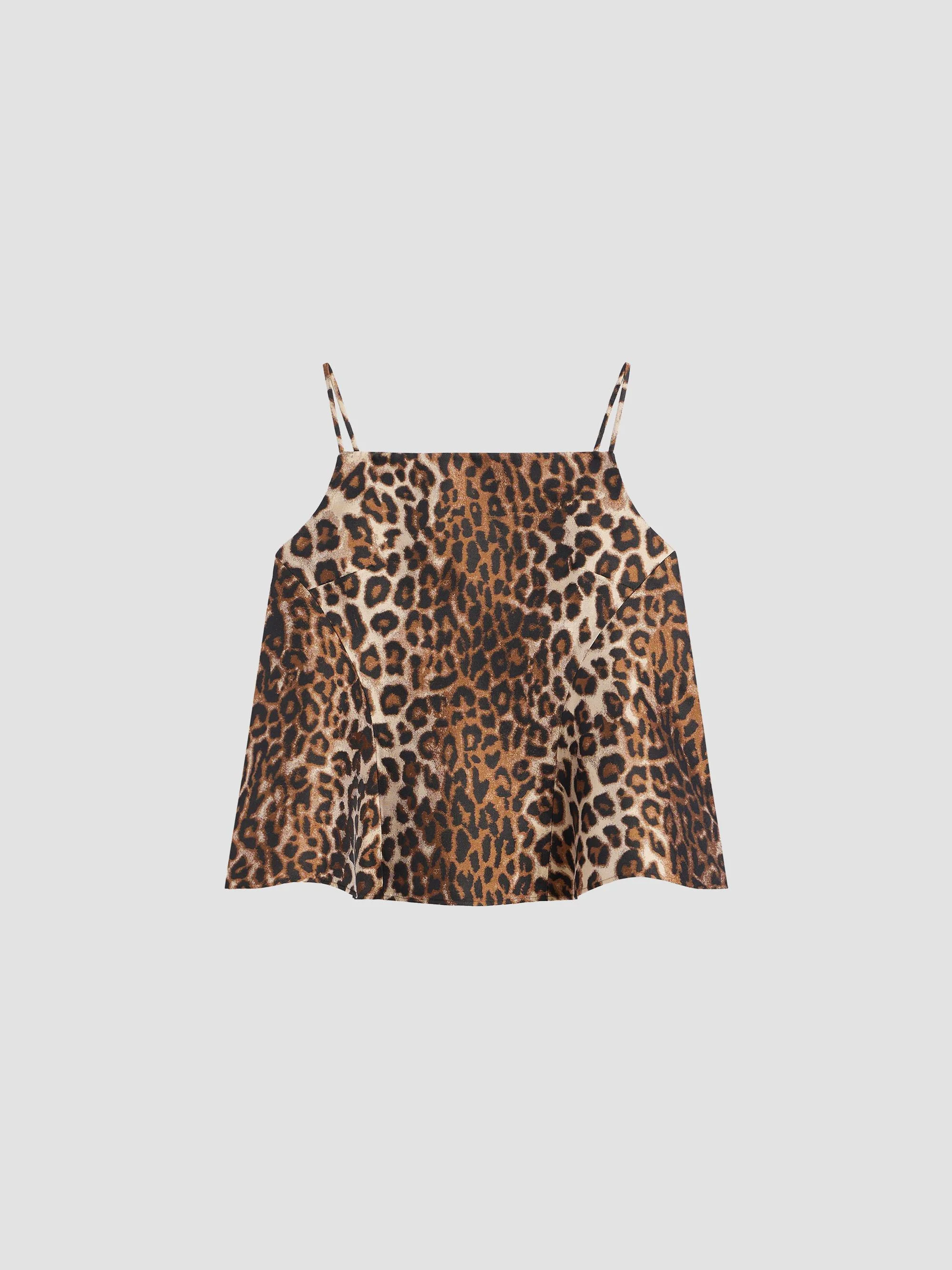 Women's Sliced Top in Leopard Jacquard - Brown - 1