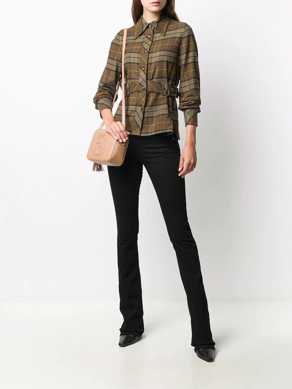 plaid belted waist shirt - 2