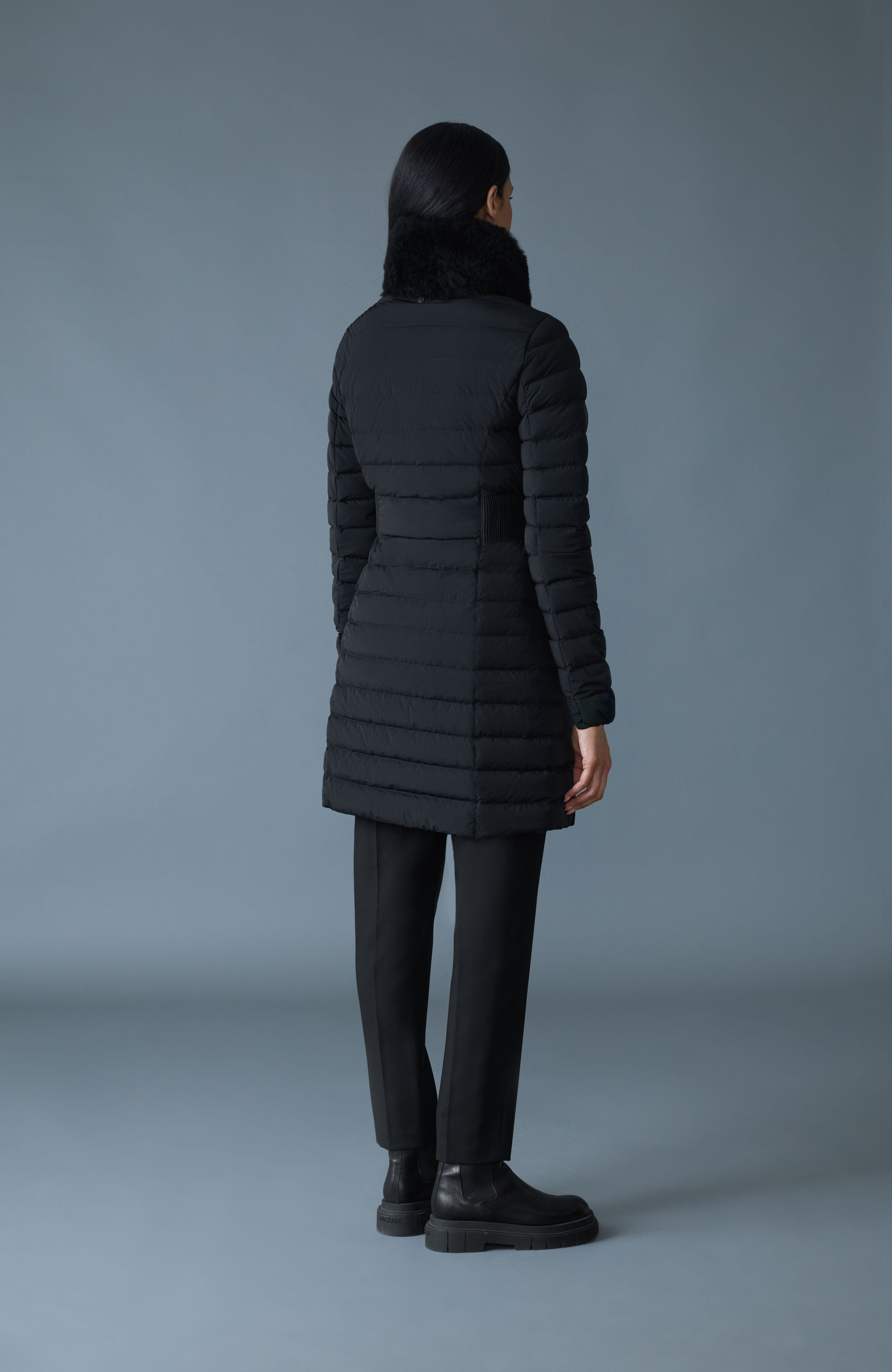 LYRIS Quilted Down Coat with Removable Shearling Collar - 4