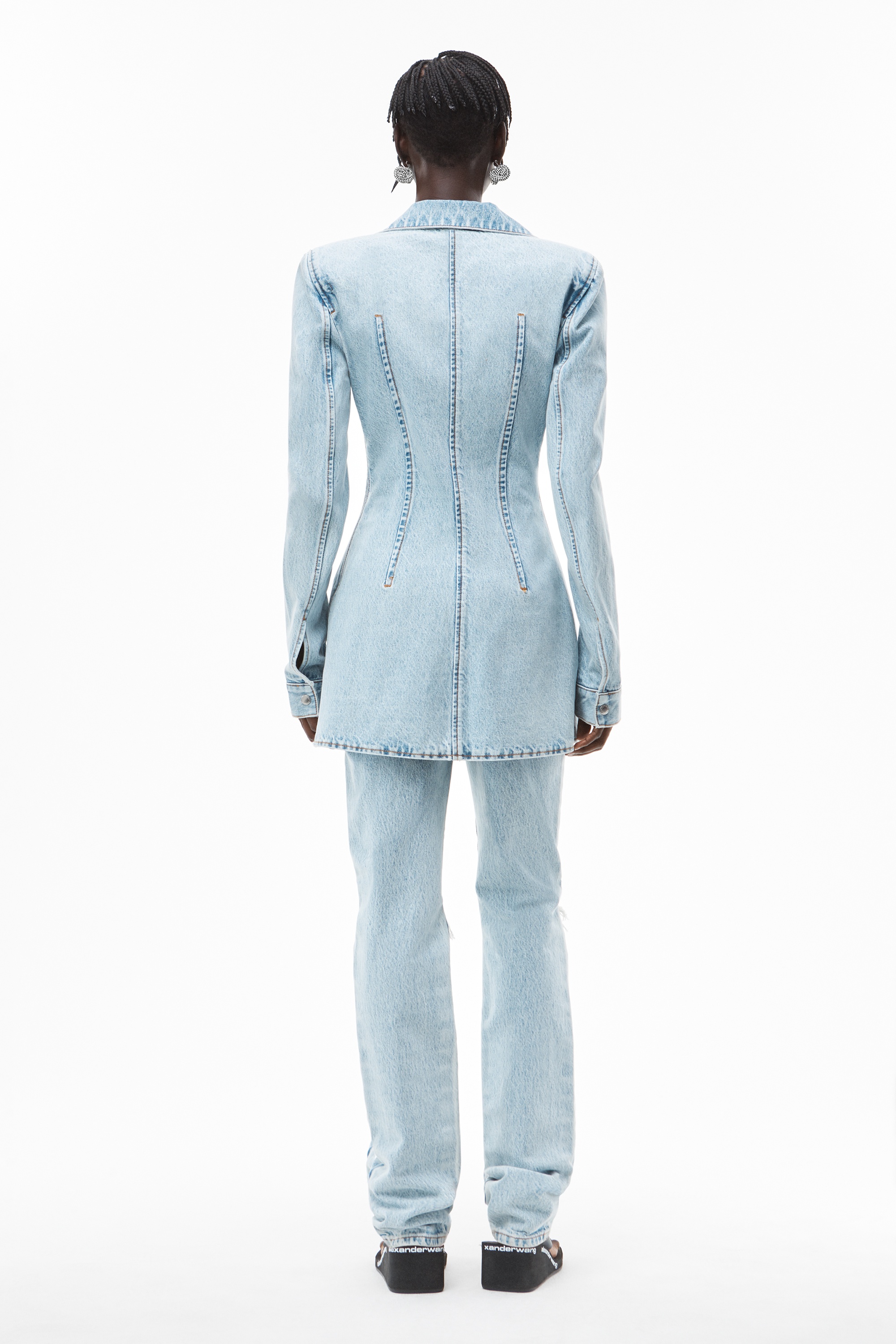 PEAK LAPEL FITTED SHIRT JACKET IN DENIM - 4