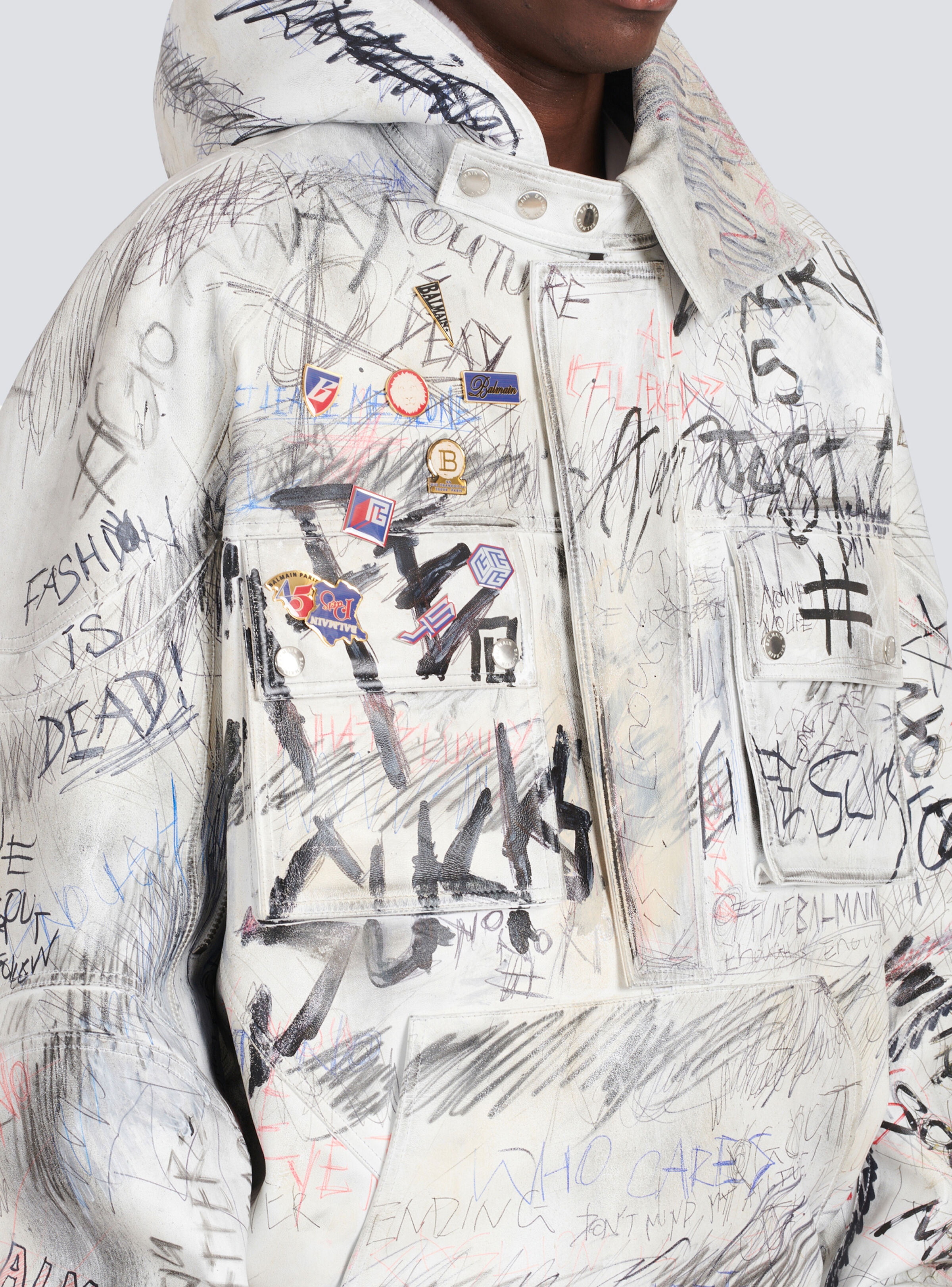 Leather graffiti aviator jacket - 2
