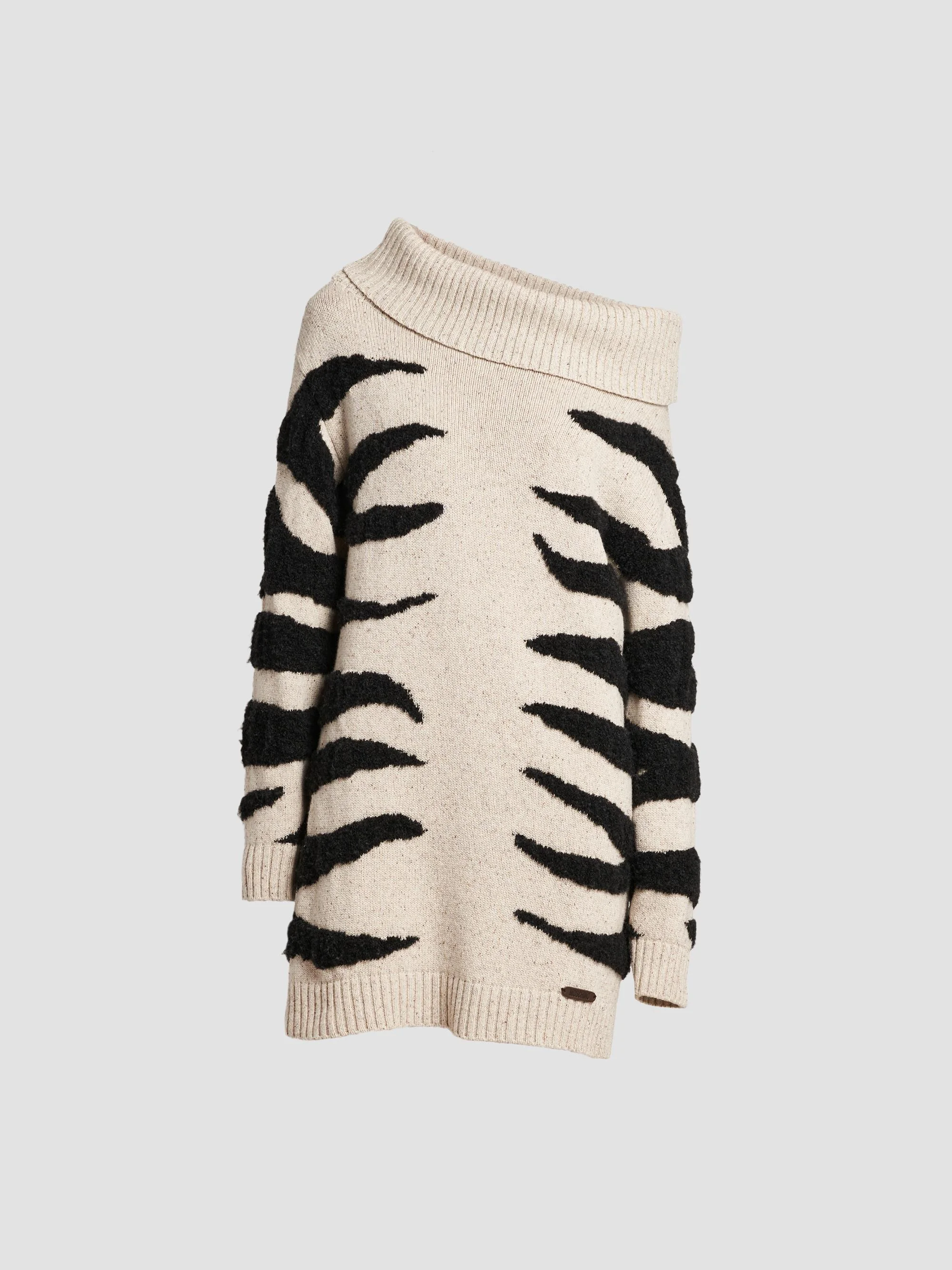 Women's Zebra-Pattern Wool-Blend Off-Shoulder Mini Dress - Multi Ivory - 1