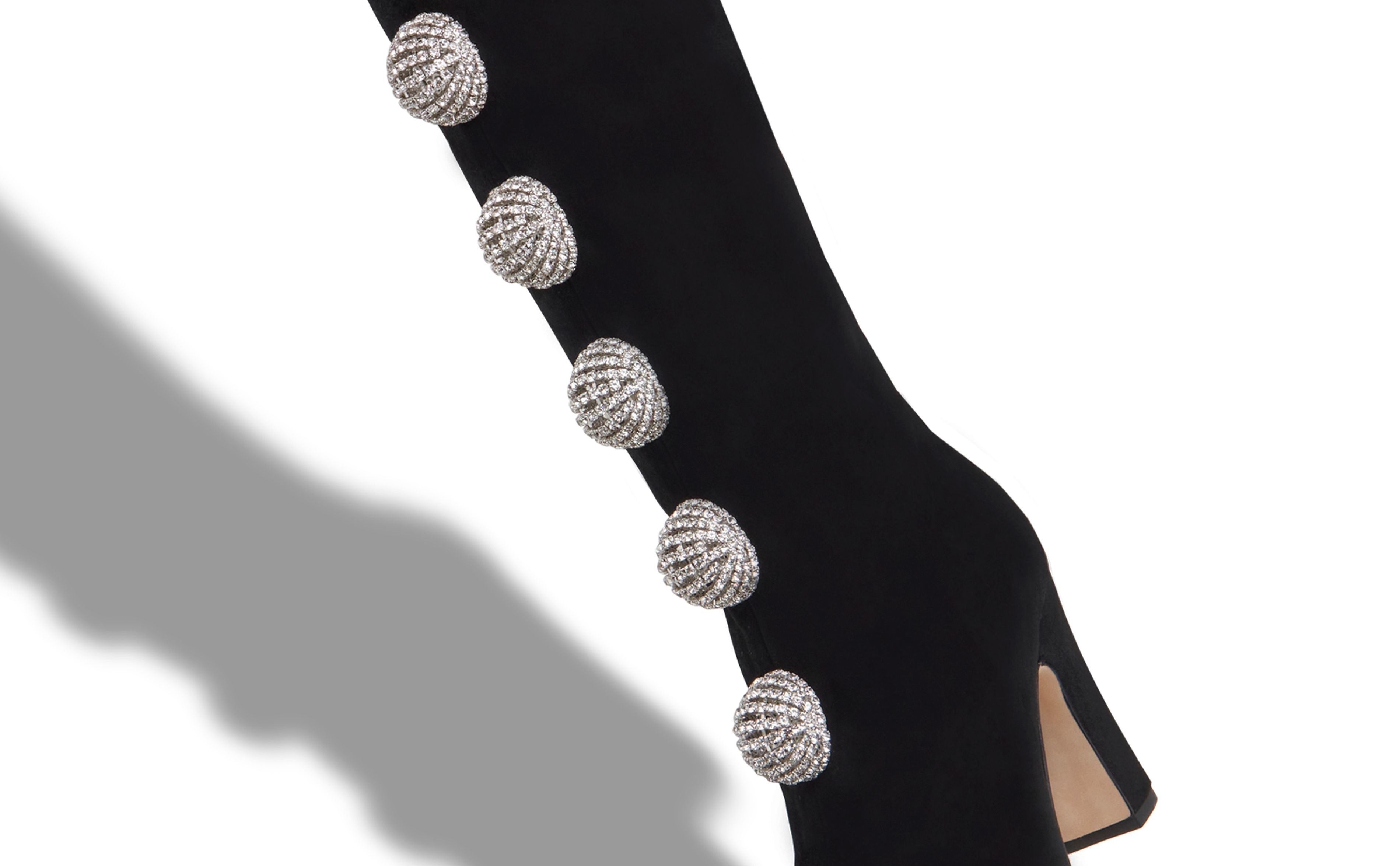 Black Kid Suede Embellished Boots - 4