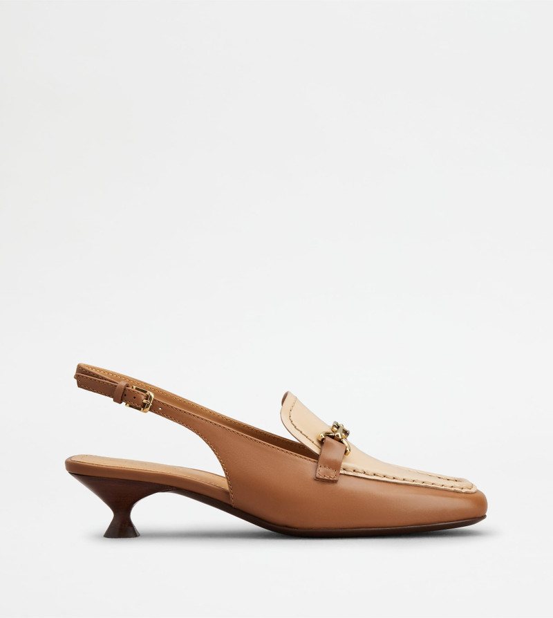 SLINGBACK LOAFERS IN LEATHER - BROWN, BEIGE - 1