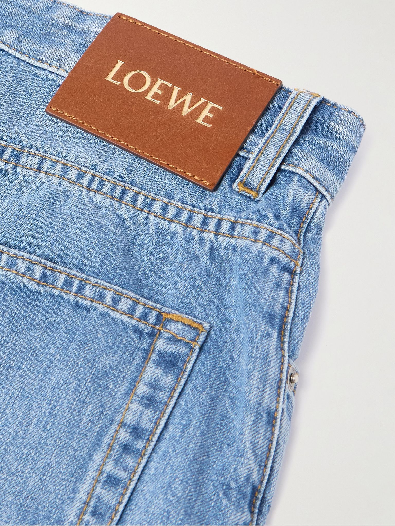 Anagram Straight-Leg Logo-Appliquéd Frayed Denim Shorts Blue - 5