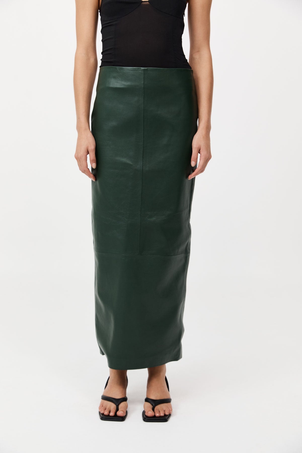 Leather Column Skirt - Deep Green - 3