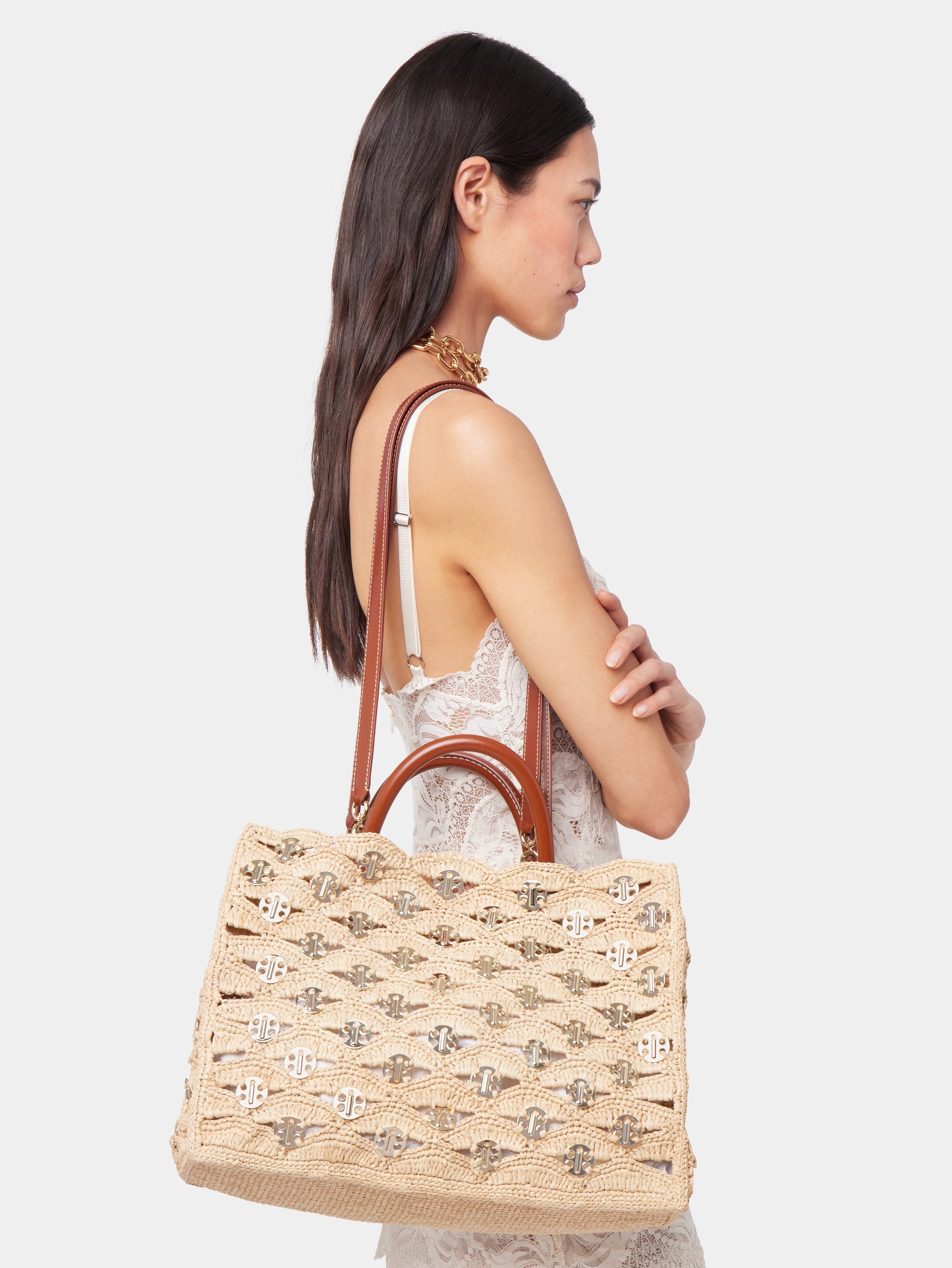 BEIGE TOTE BAG IN RAFFIA - 5