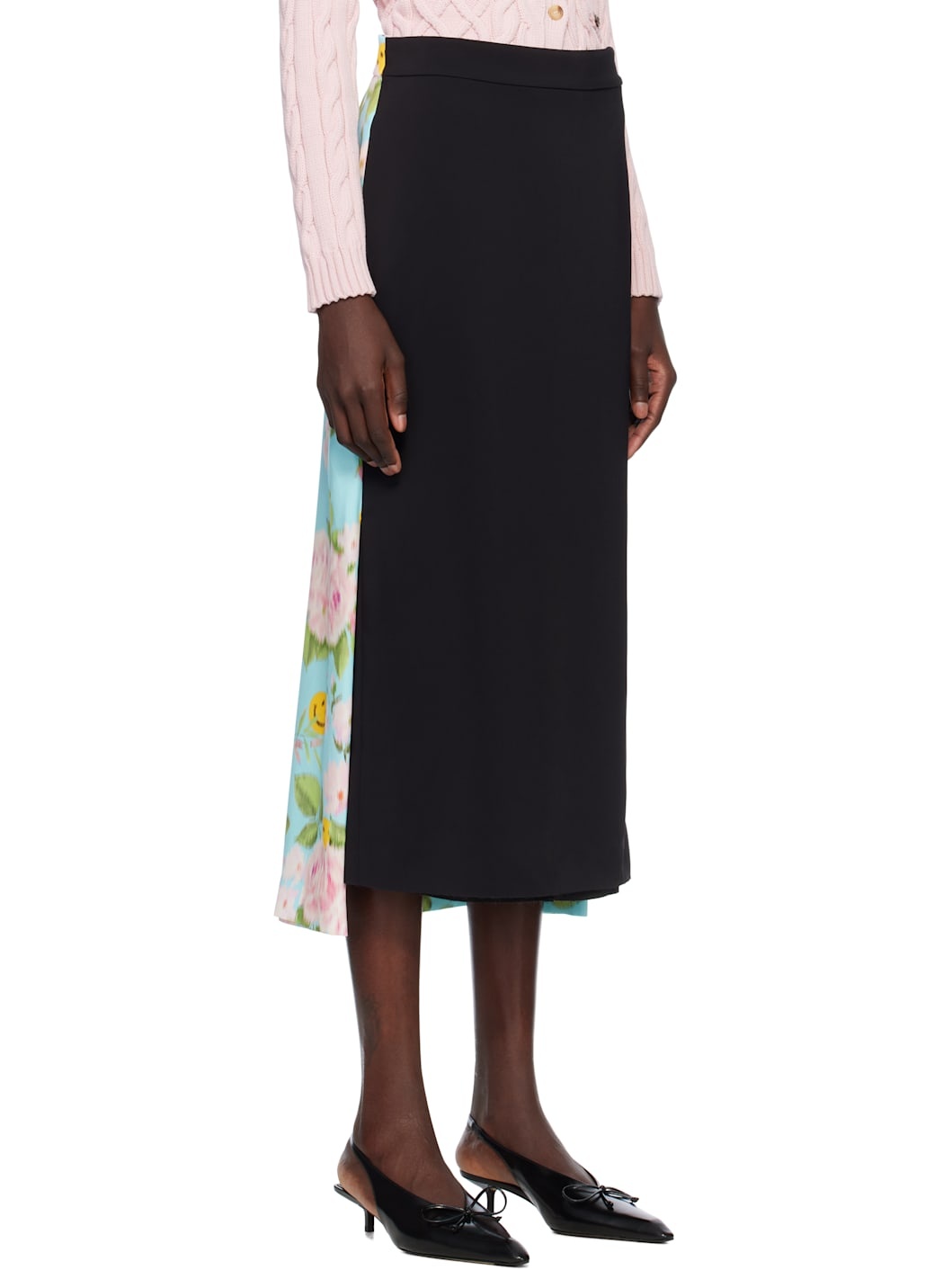 Blue & Black Crêpe & Satin Midi Skirt - 2