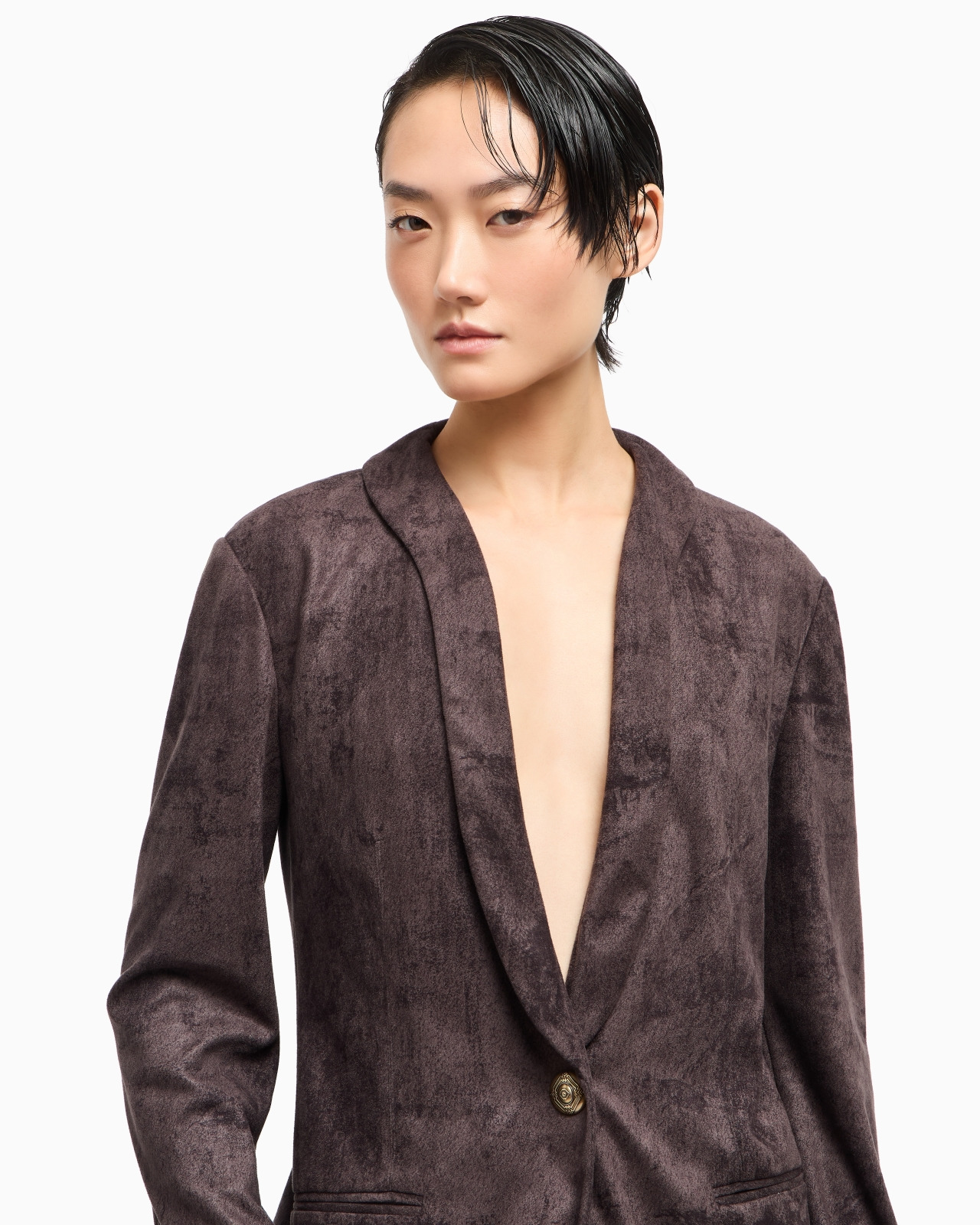 SINGLE-BREASTED JACKET IN ALCANTARA-EFFECT JERSEY - 5
