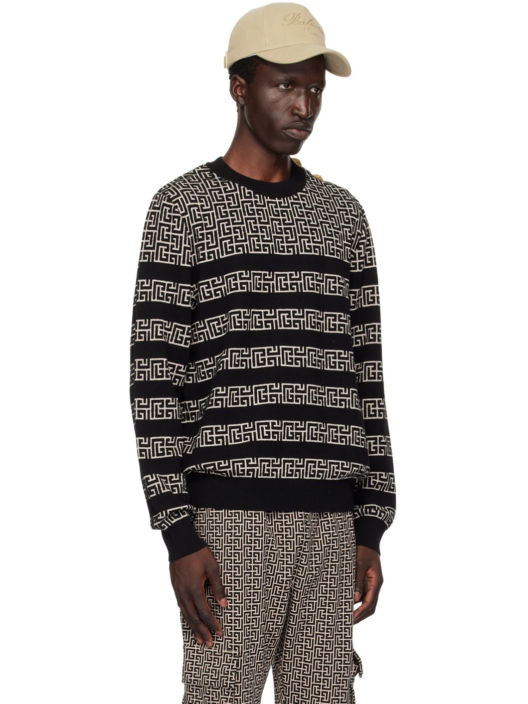 Black & Off-White Striped 'PB' Labyrinth Sweater - 2