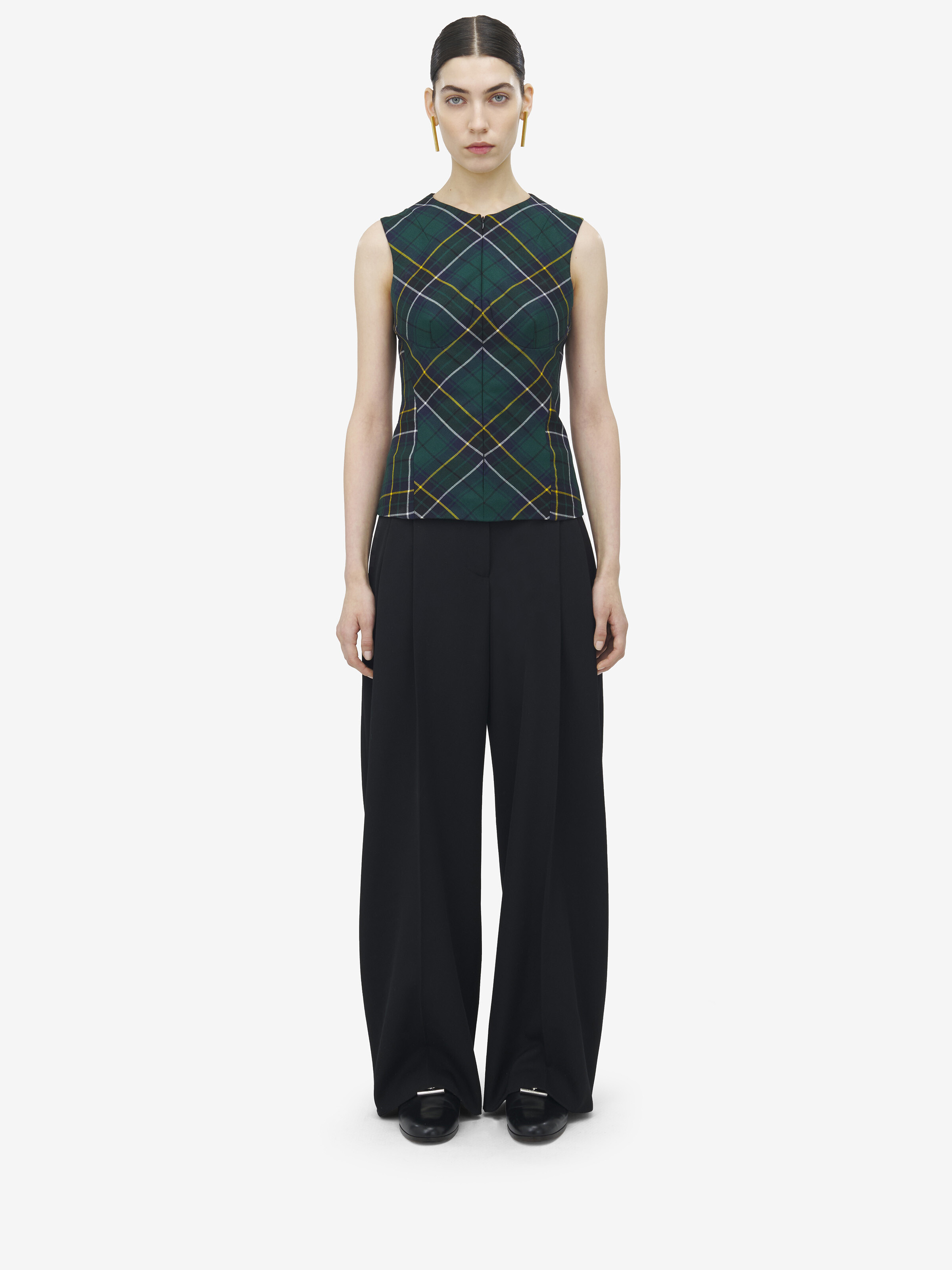 Sleeveless Wool Tartan Top - 3