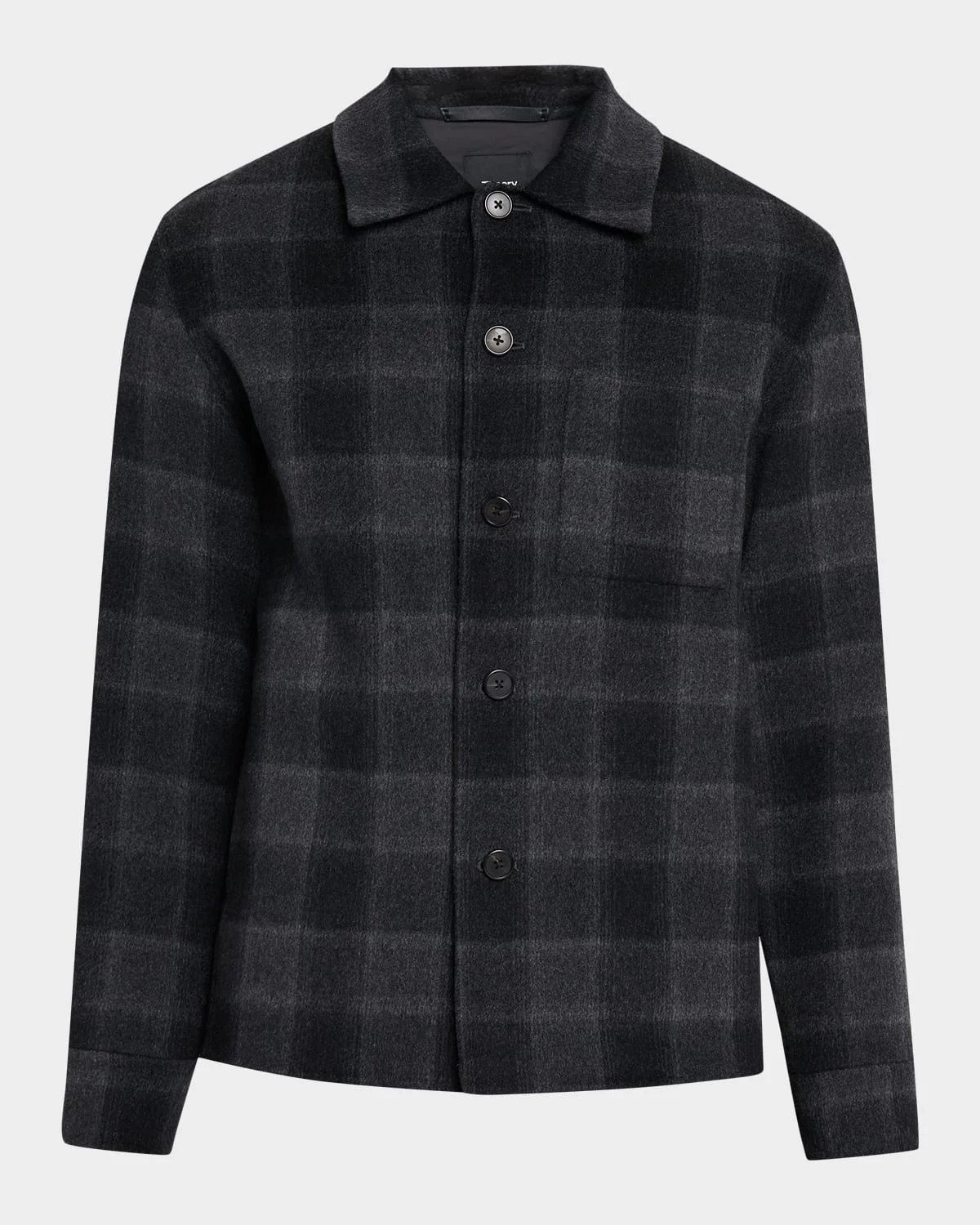 Men's Double-Face Wool Check Overshirt with Pocket - 1