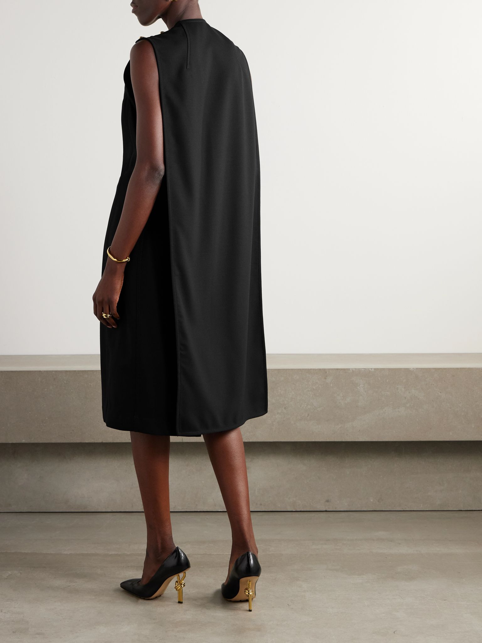 Cape-effect ribbed wool-blend dress Black - 3