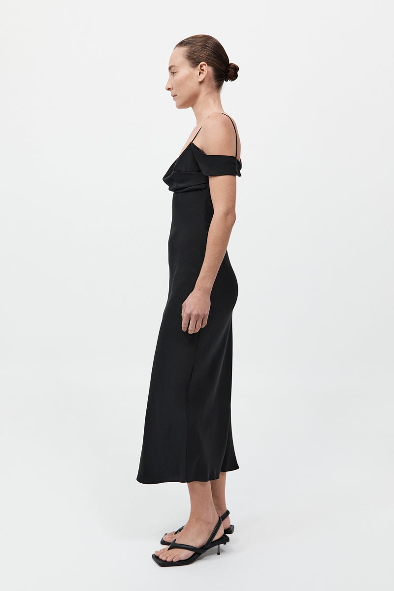 Silk Drape Dress - Black - 6