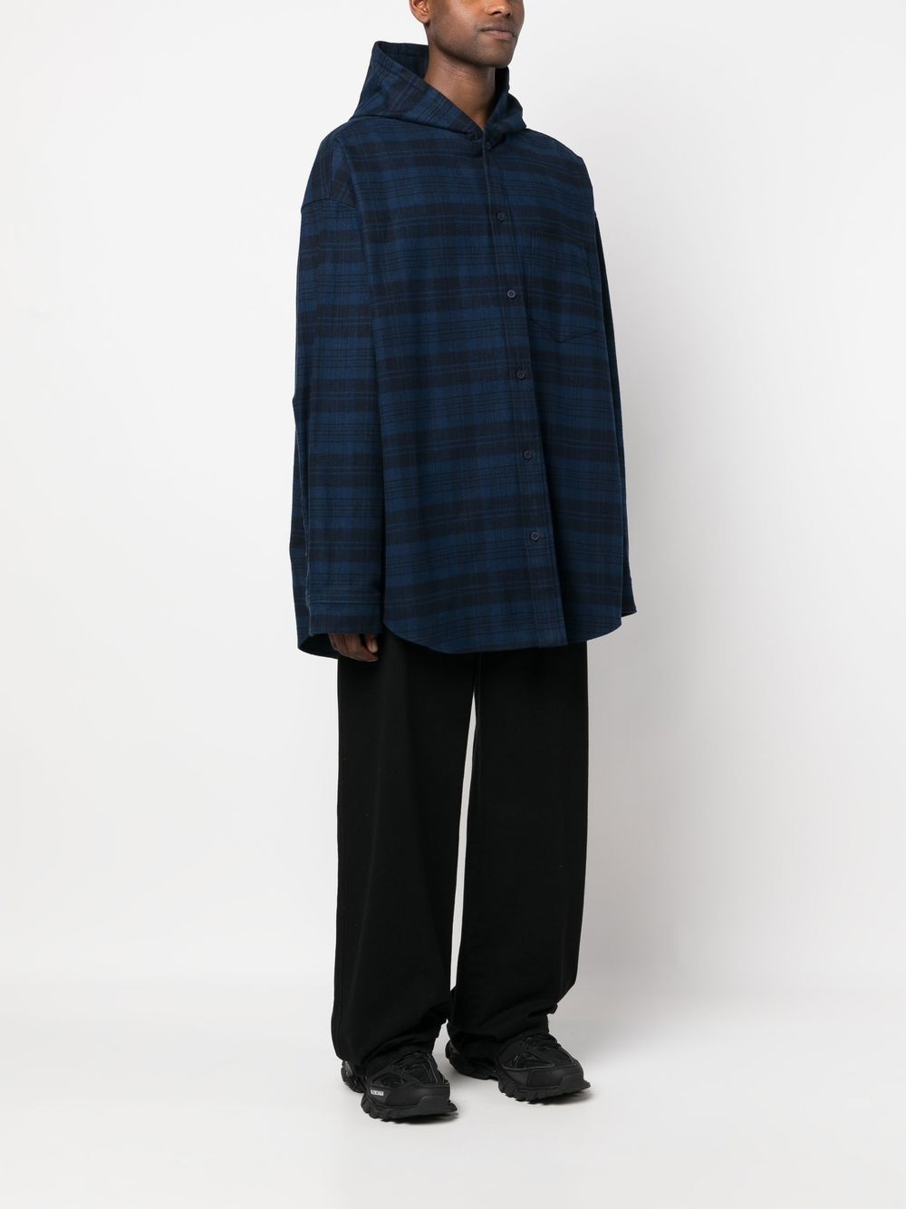 checked hooded shirt coat - 3
