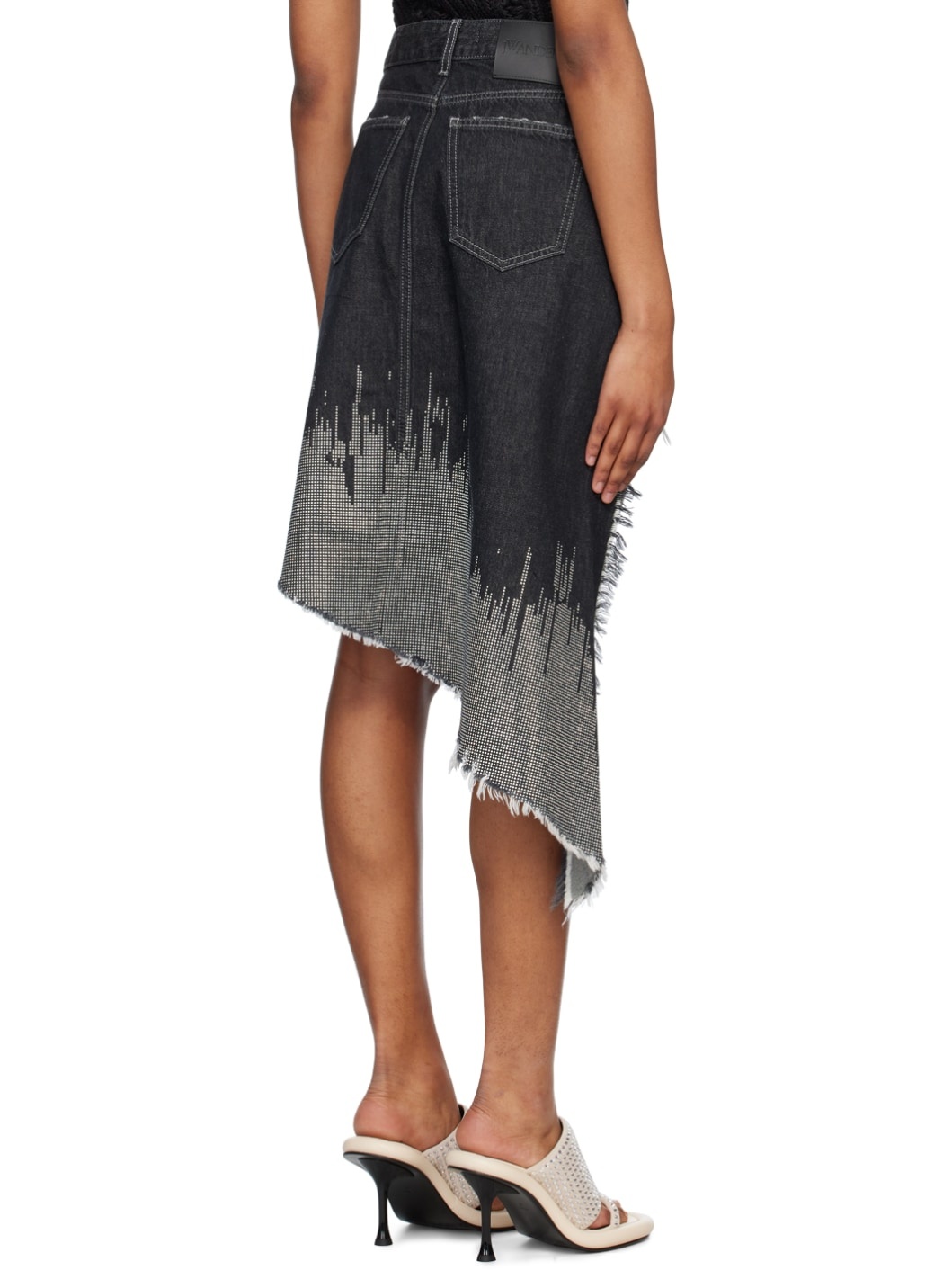 Gray Studded Denim Midi Skirt - 3