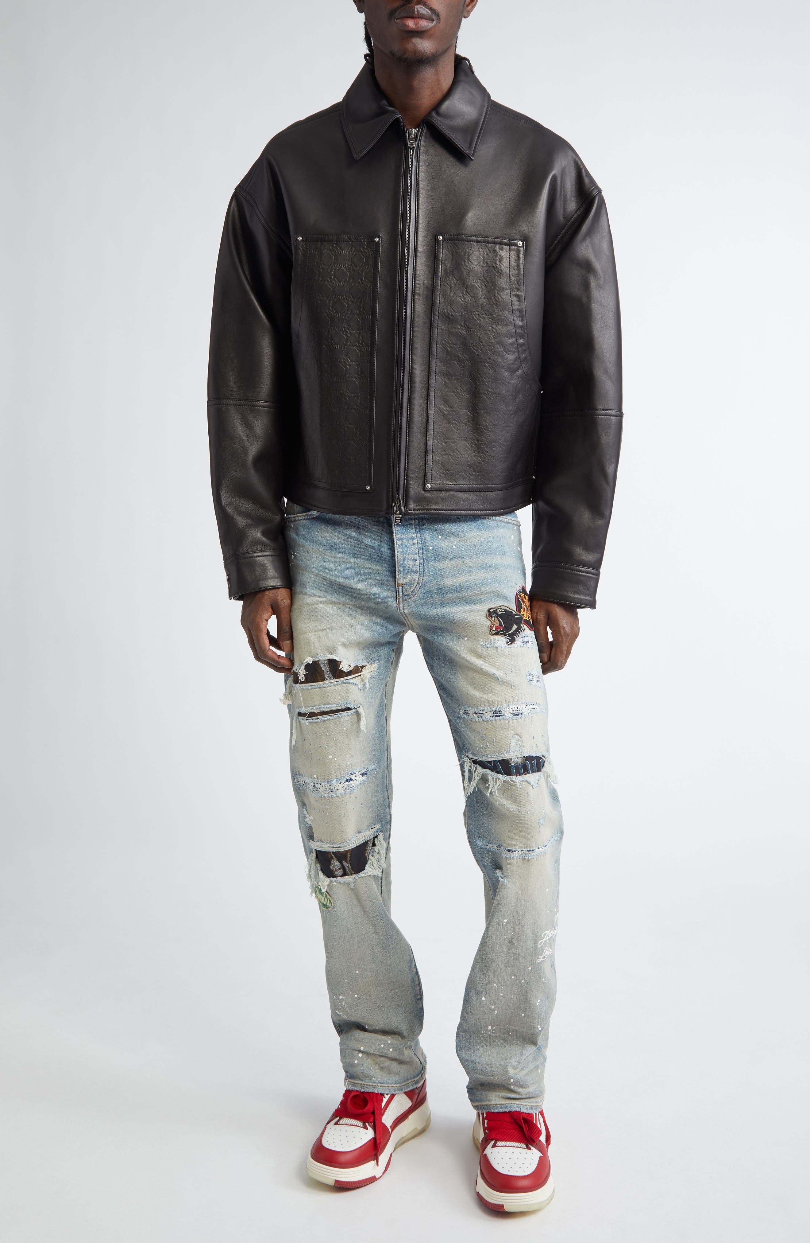 AMIRI MA Quad Embossed Leather Work Jacket in Black at Nordstrom - 2