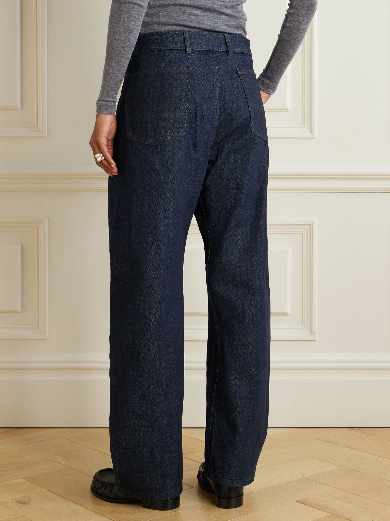Twisted belted mid-rise barrel-leg jeans Navy - 3