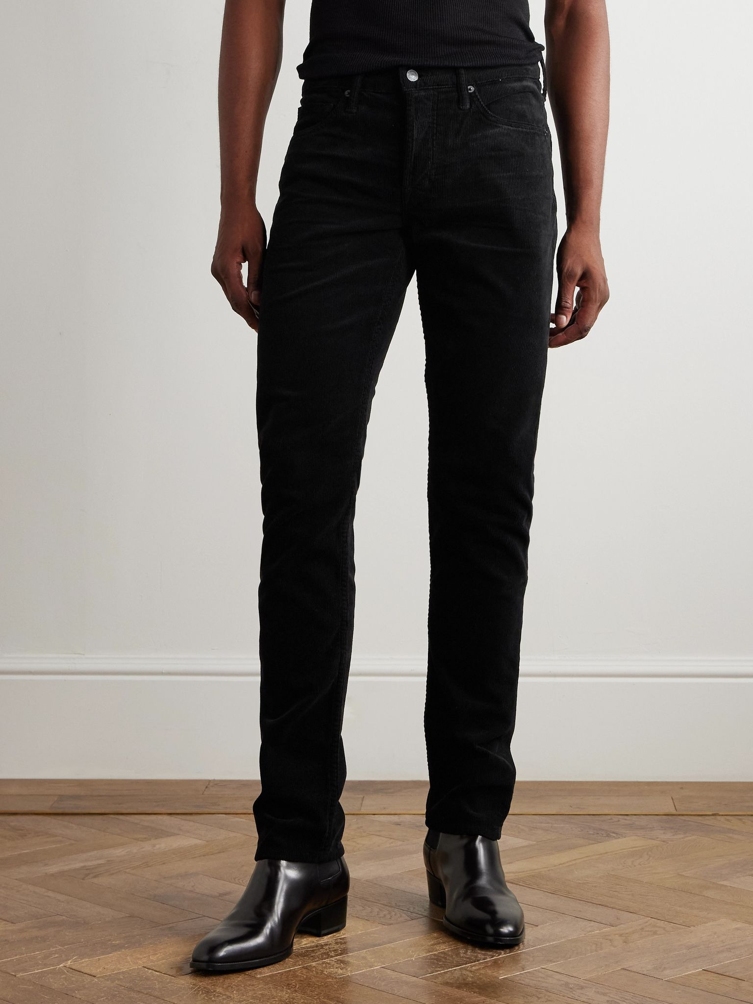 Slim-Fit Cotton-Blend Corduroy Trousers Black - 3