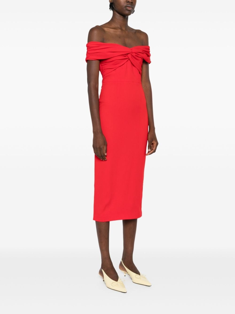 off-shoulder crepe midi dress - 3