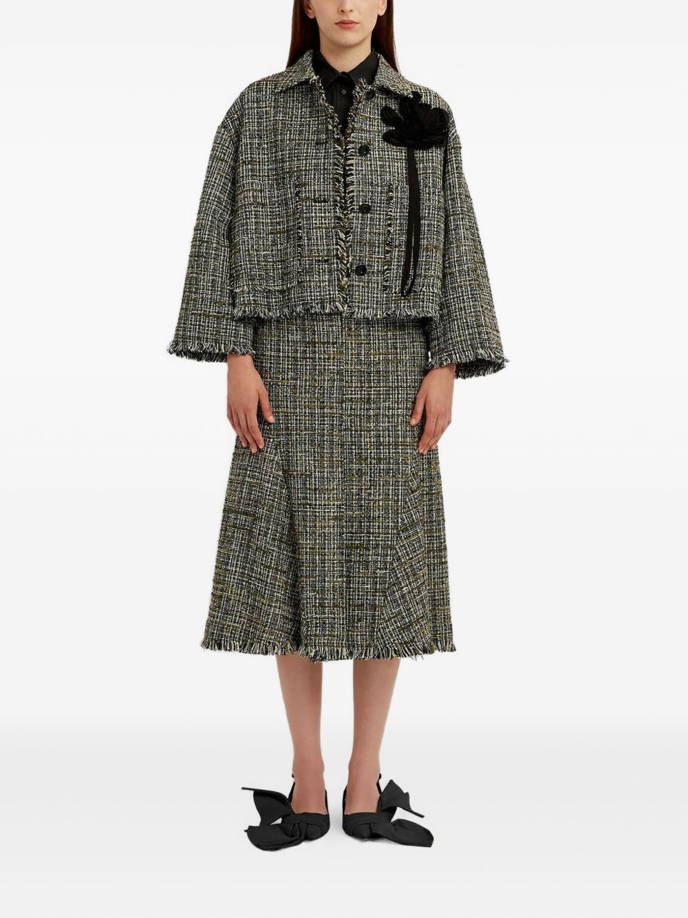 flower-embellished tweed jacket - 2