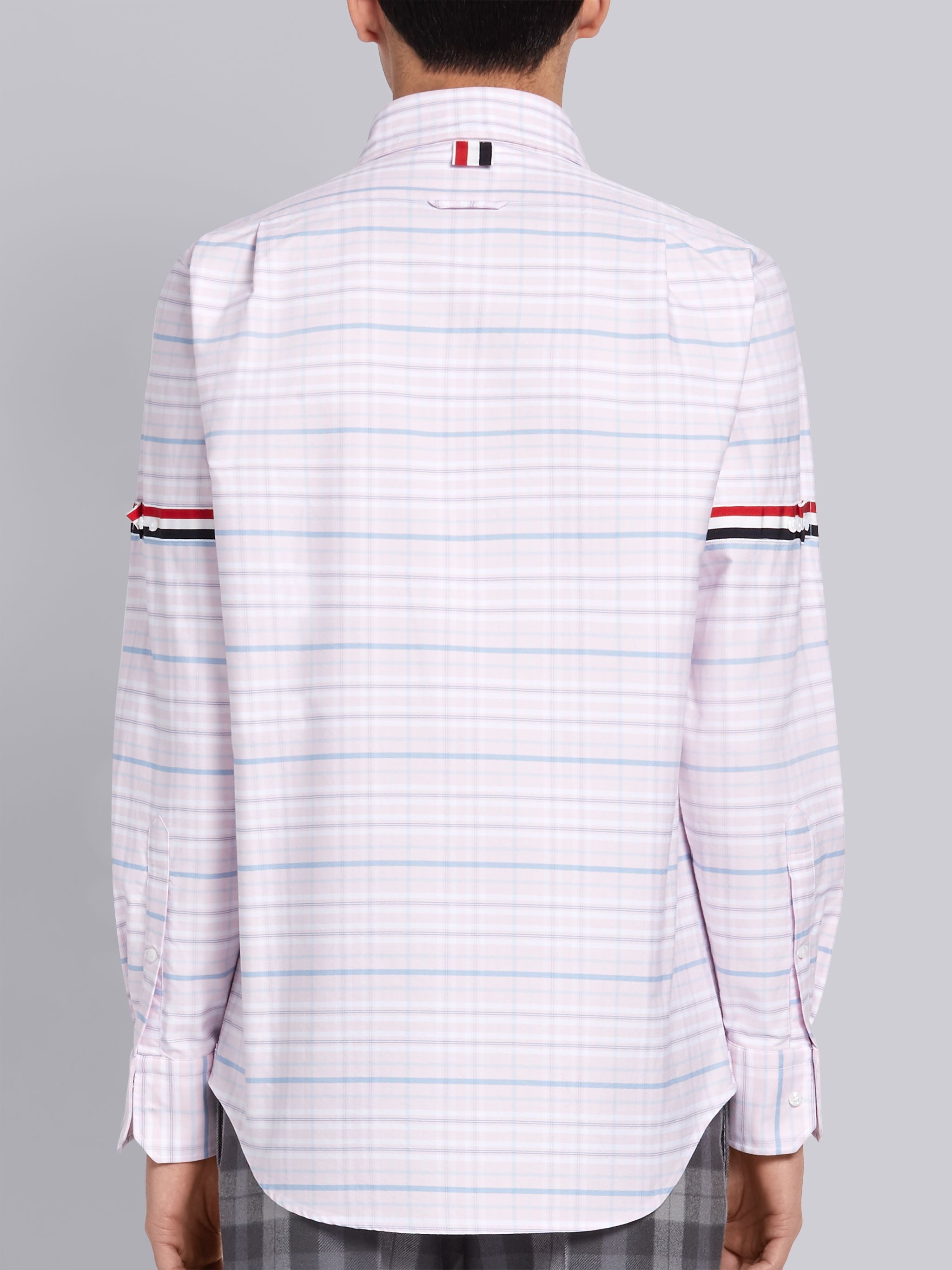 Pink Tricolor Cotton Oxford Check Grosgrain Armband Long Sleeve Shirt - 4