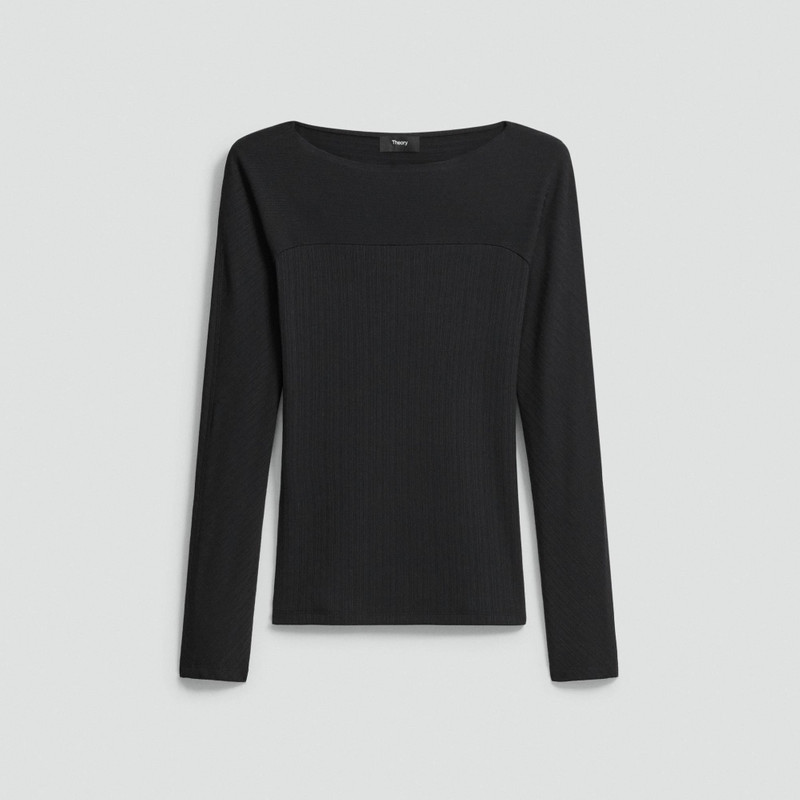 Boatneck Long-Sleeve Top in Stretch Rib 1