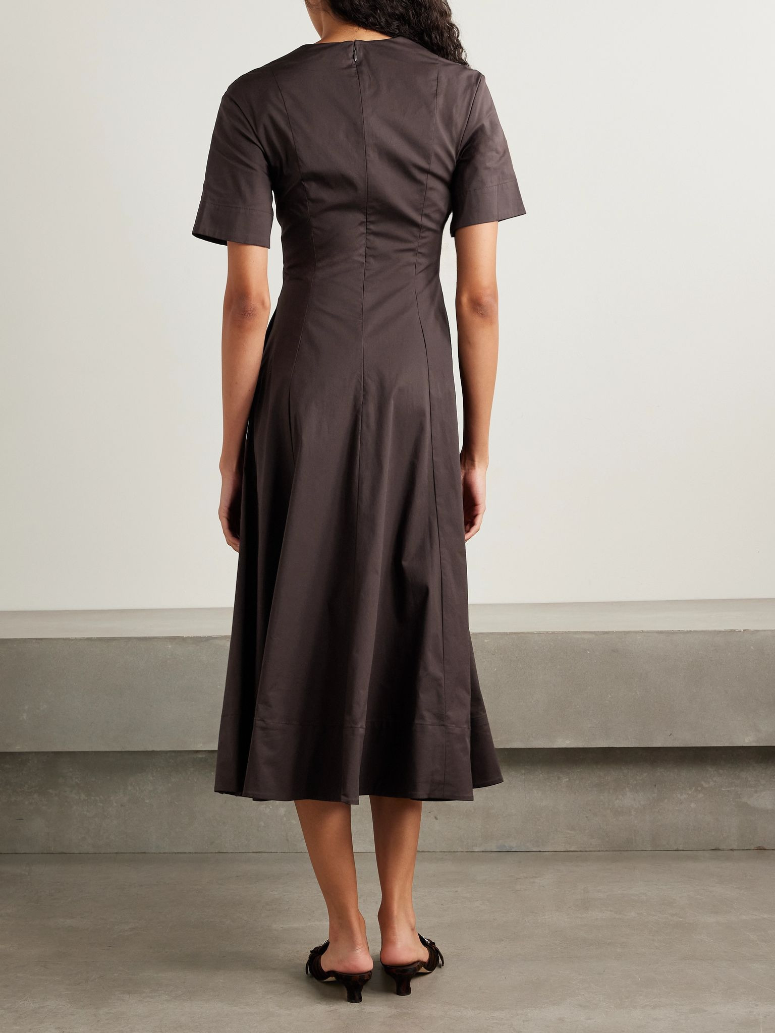 Frances cotton-blend poplin midi dress Dark brown - 3