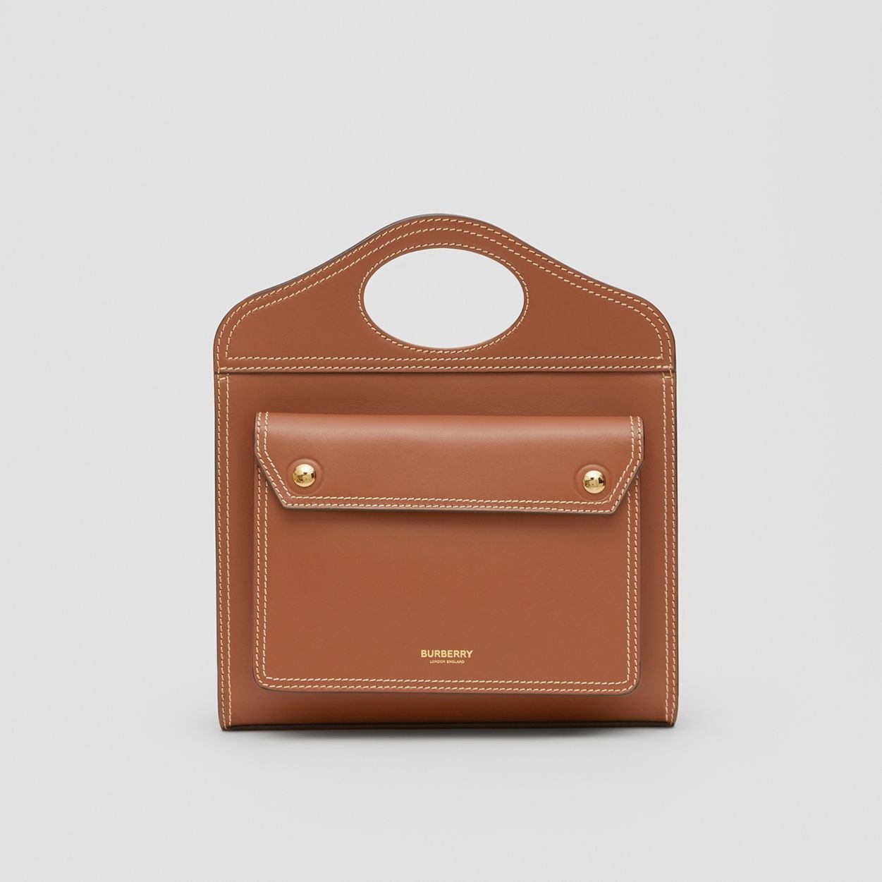 Medium Topstitch Detail Leather Pocket Bag - 1
