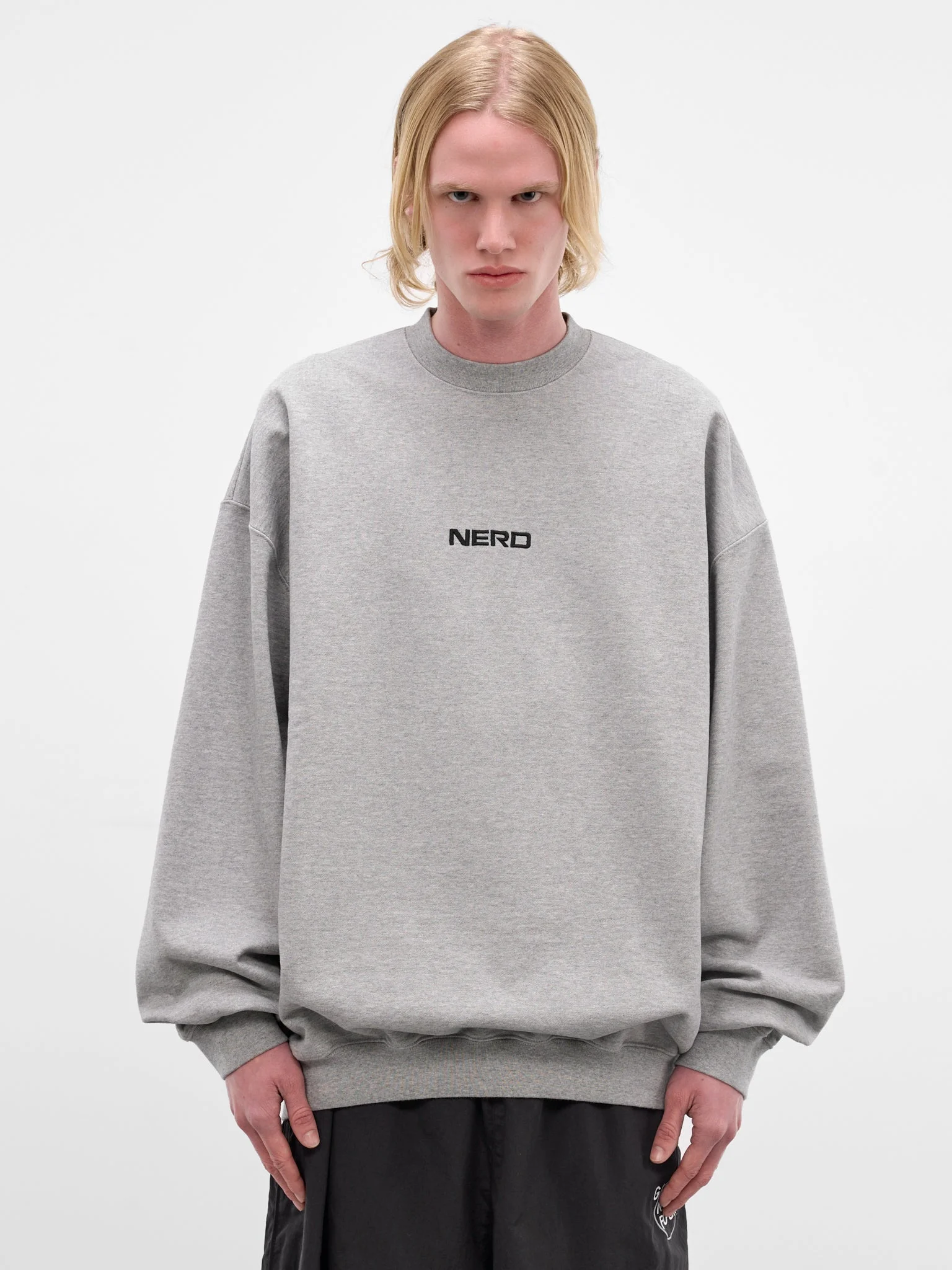 Gray Oversized Nerd Crewneck Sweatshirt - 1