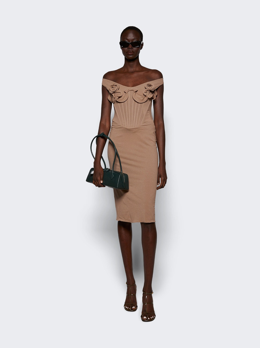 Rose Applique Dress Beige - 5