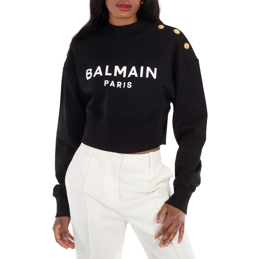Balmain Cropped Sweatshirt With Balmain Paris Print - 1