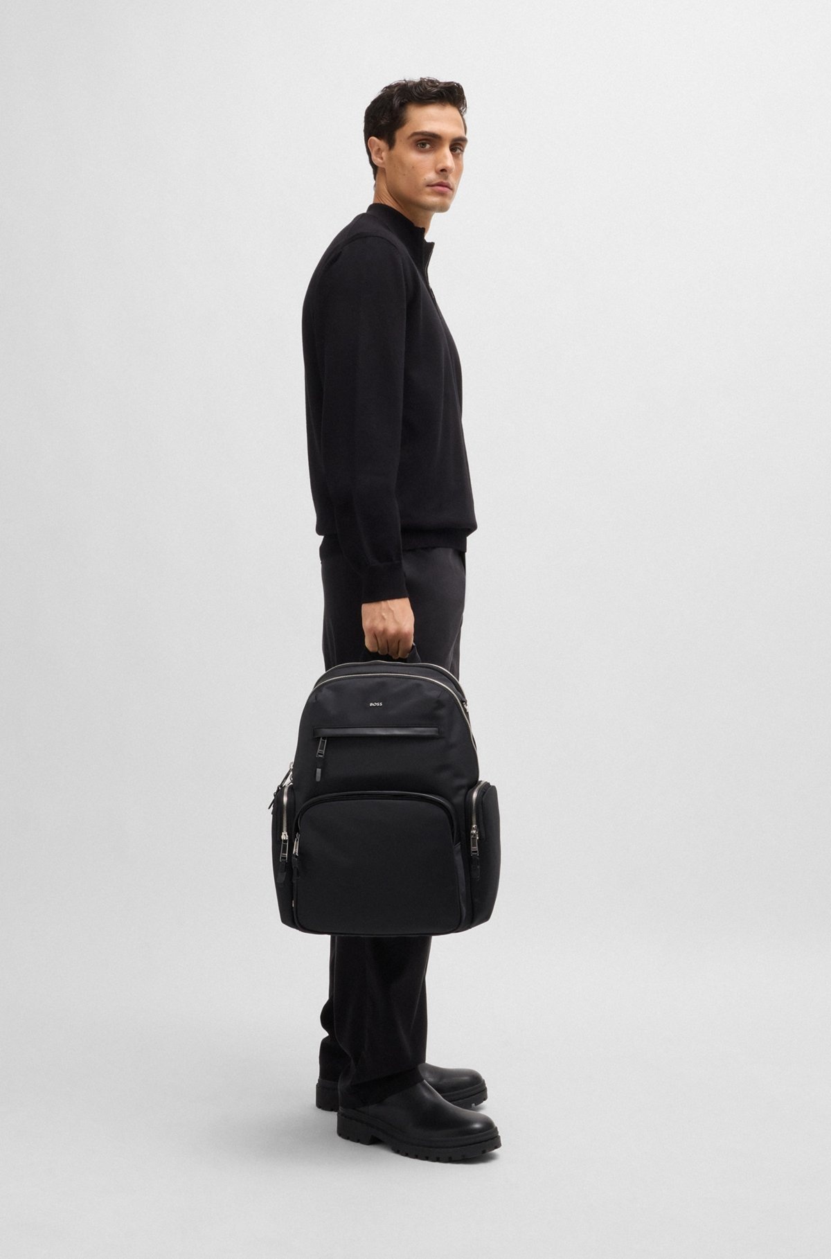 BACKPACK WITH LEATHER TRIMS AND TWO-WAY ZIP - 3