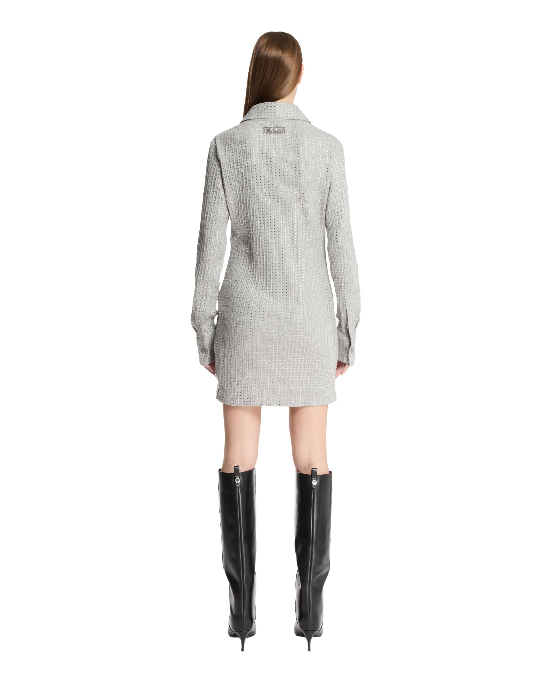 Gray Rhinestone Shirt Dress - 3