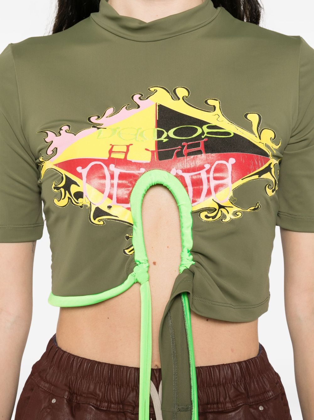 graphic-print tie-front T-shirt - 5