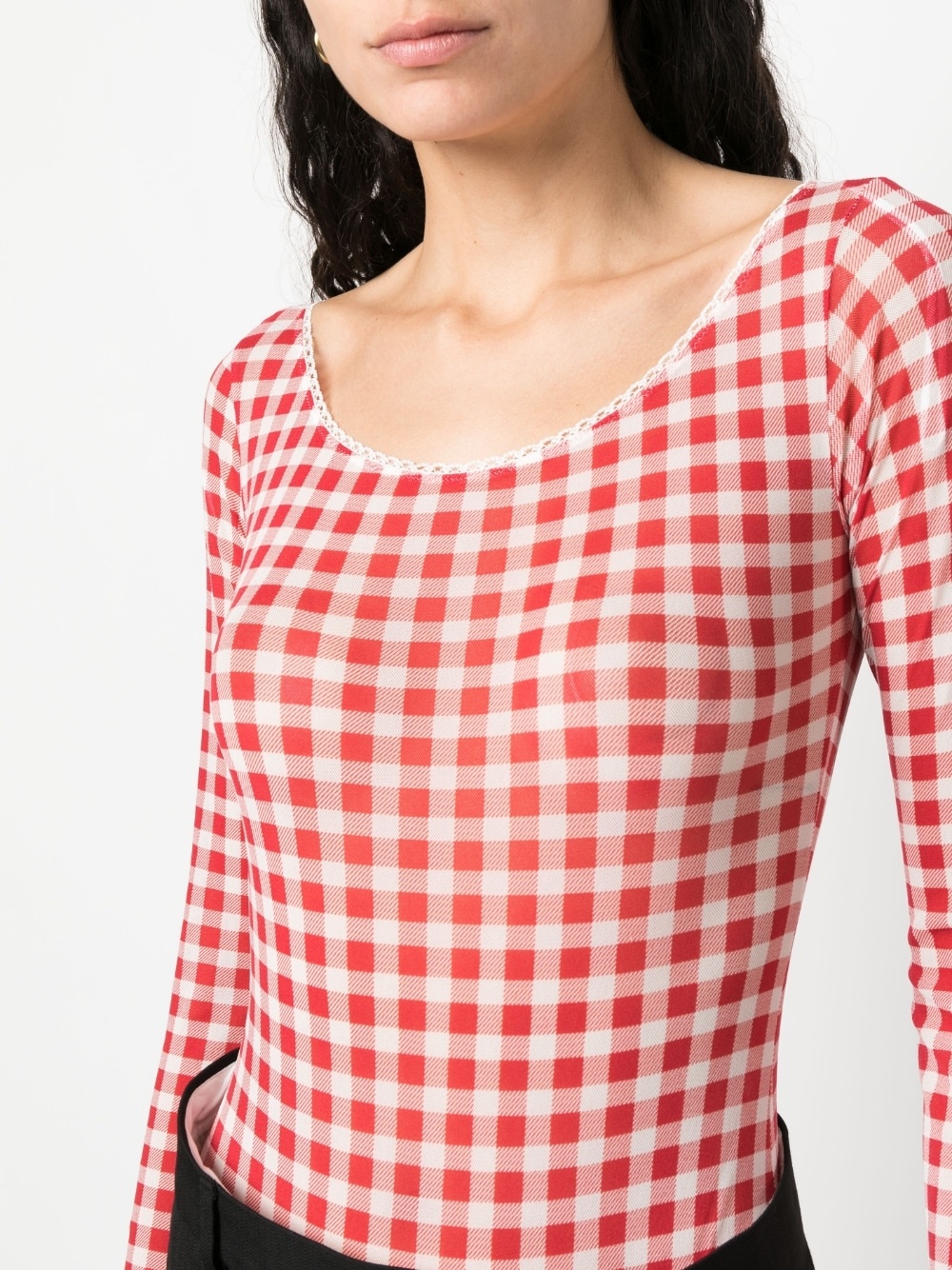 gingham-pattern long-sleeve body - 5