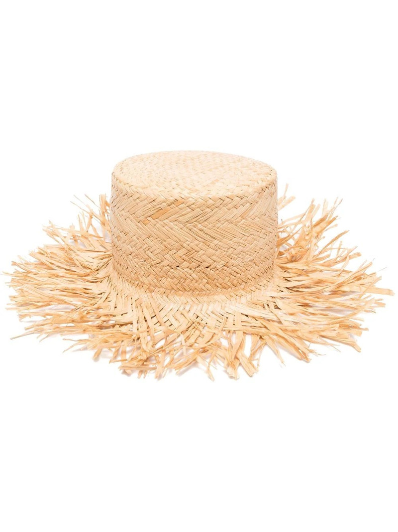 RED(V) flat crown straw hat 1