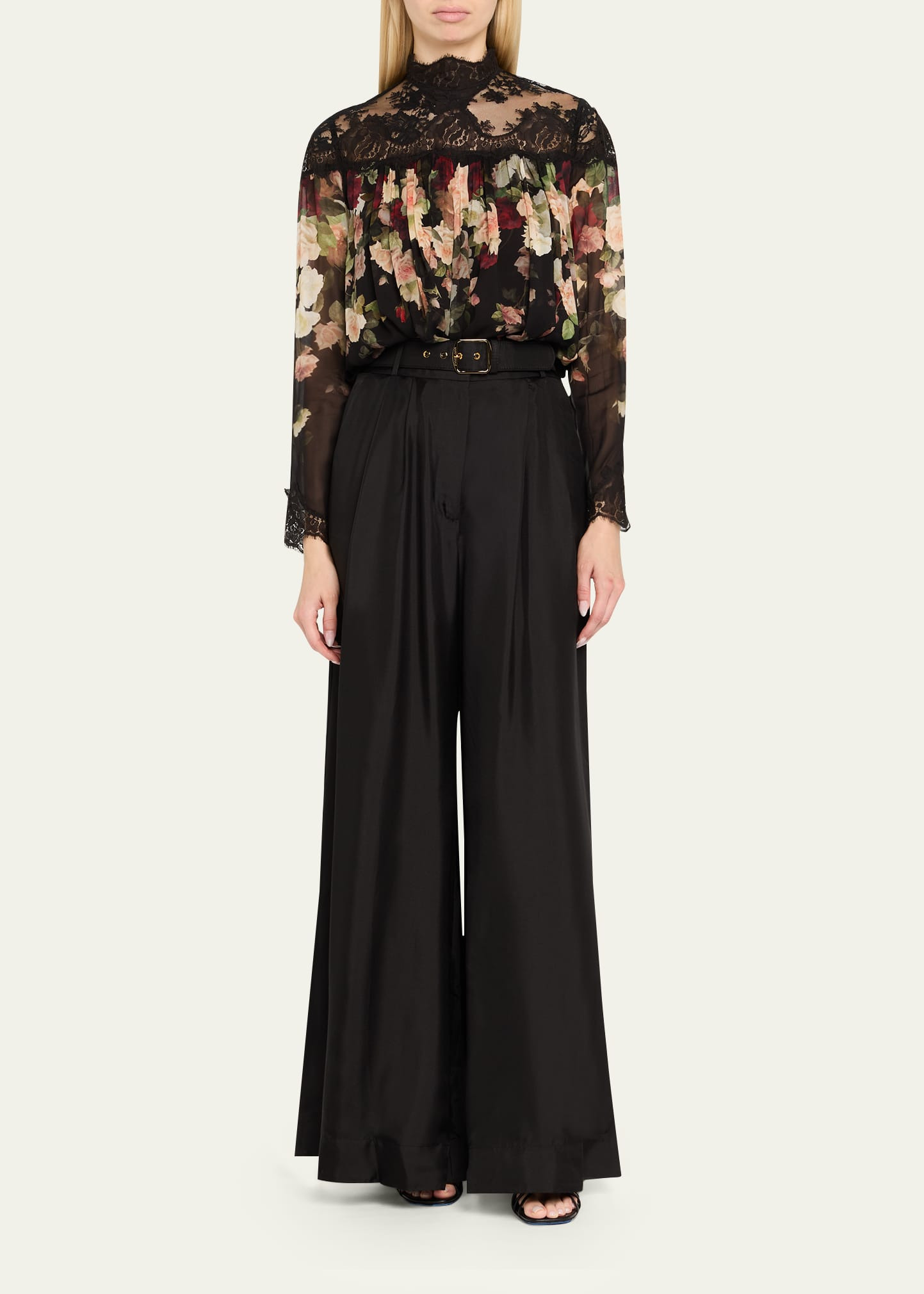 Floral Lace Yoke Blouse - 2