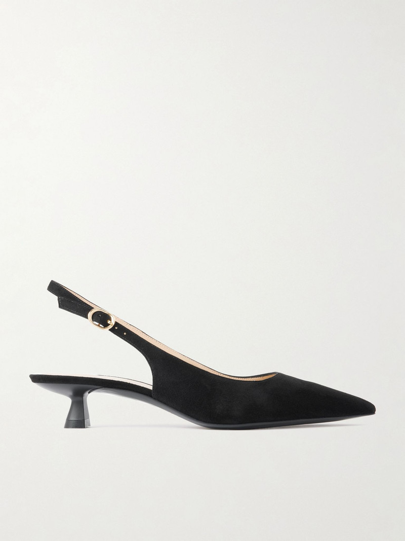 Stuart Sculpt leather-trimmed suede slingback pumps Black 1