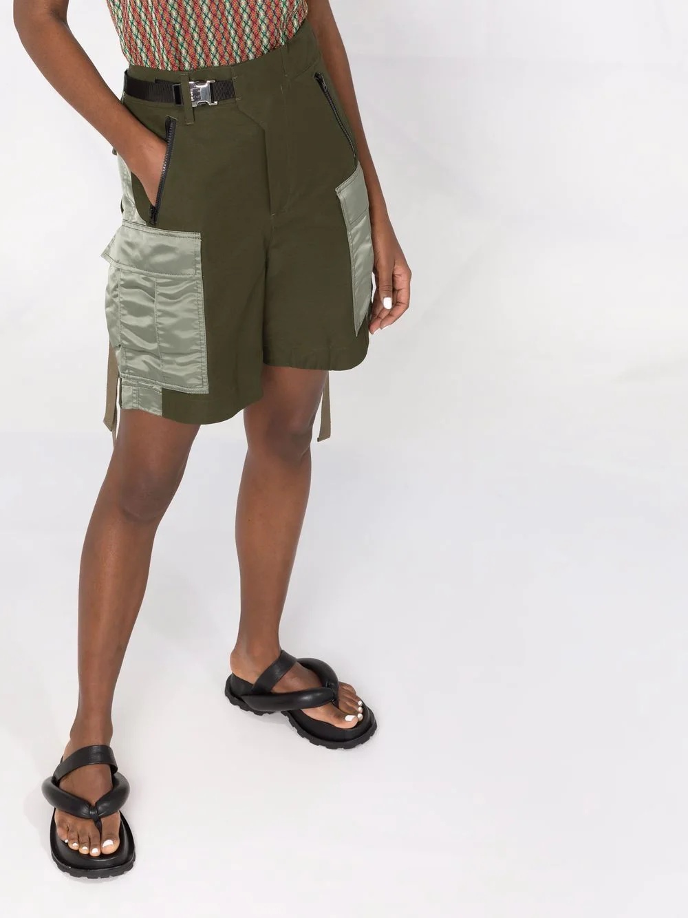 belted cotton-blend cargo shorts - 5