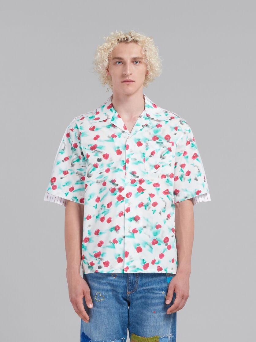 WHITE POPLIN BOWLING SHIRT WITH CONTRAST BACK - 2
