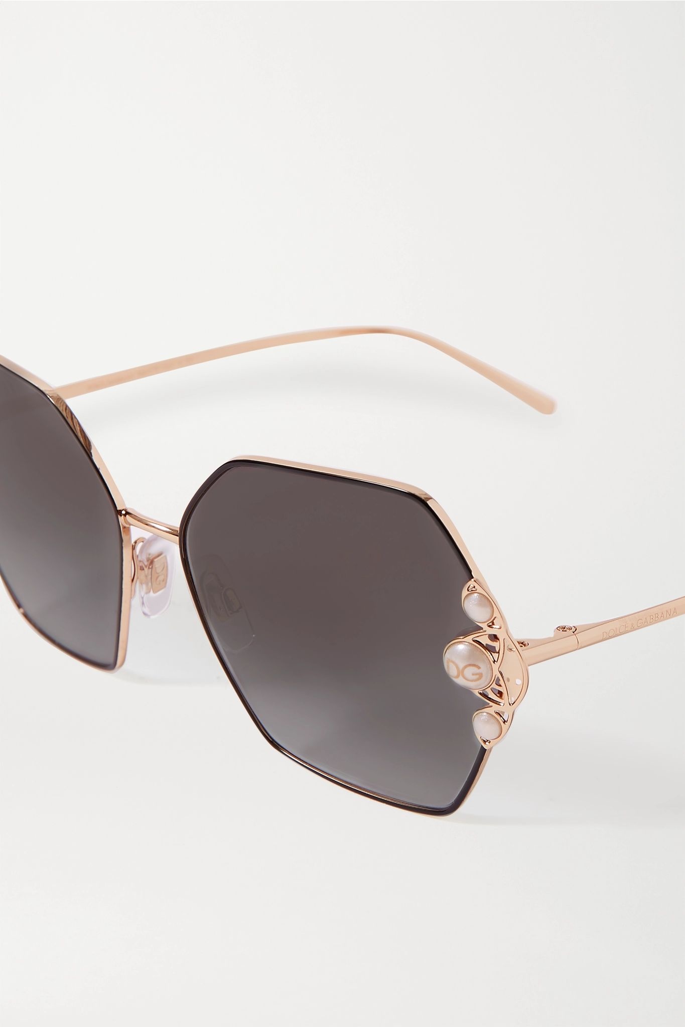 Faux pearl-embellished hexagon-frame gold-tone sunglasses - 2