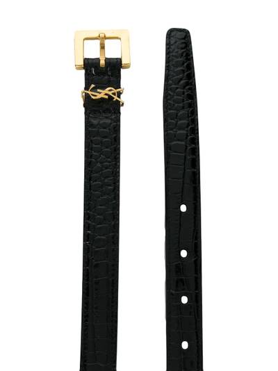 SAINT LAURENT Monogram crocodile-embossed belt outlook