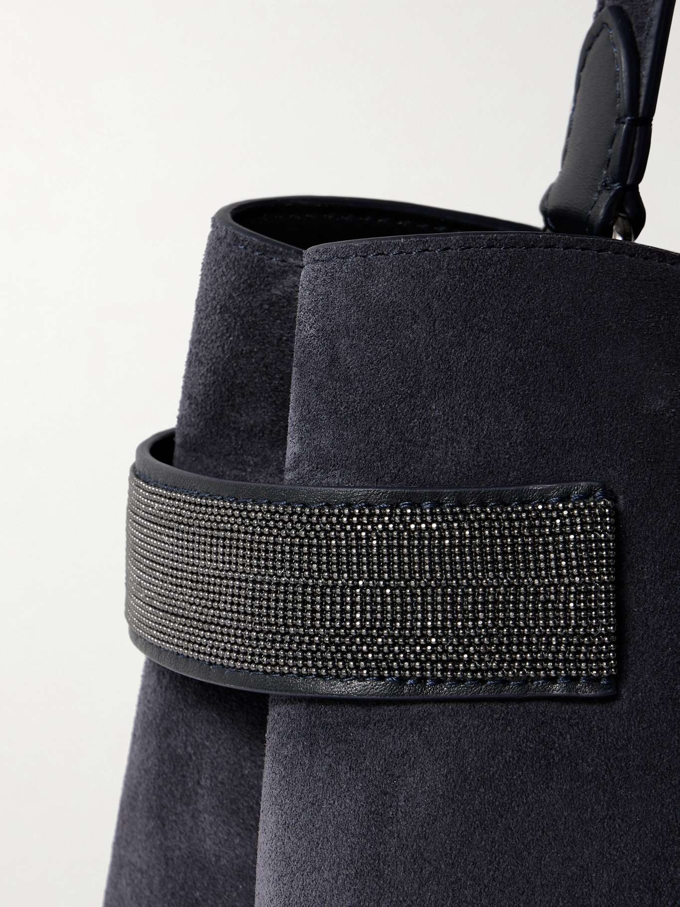 Bead-embellished suede shoulder bag Navy - 4