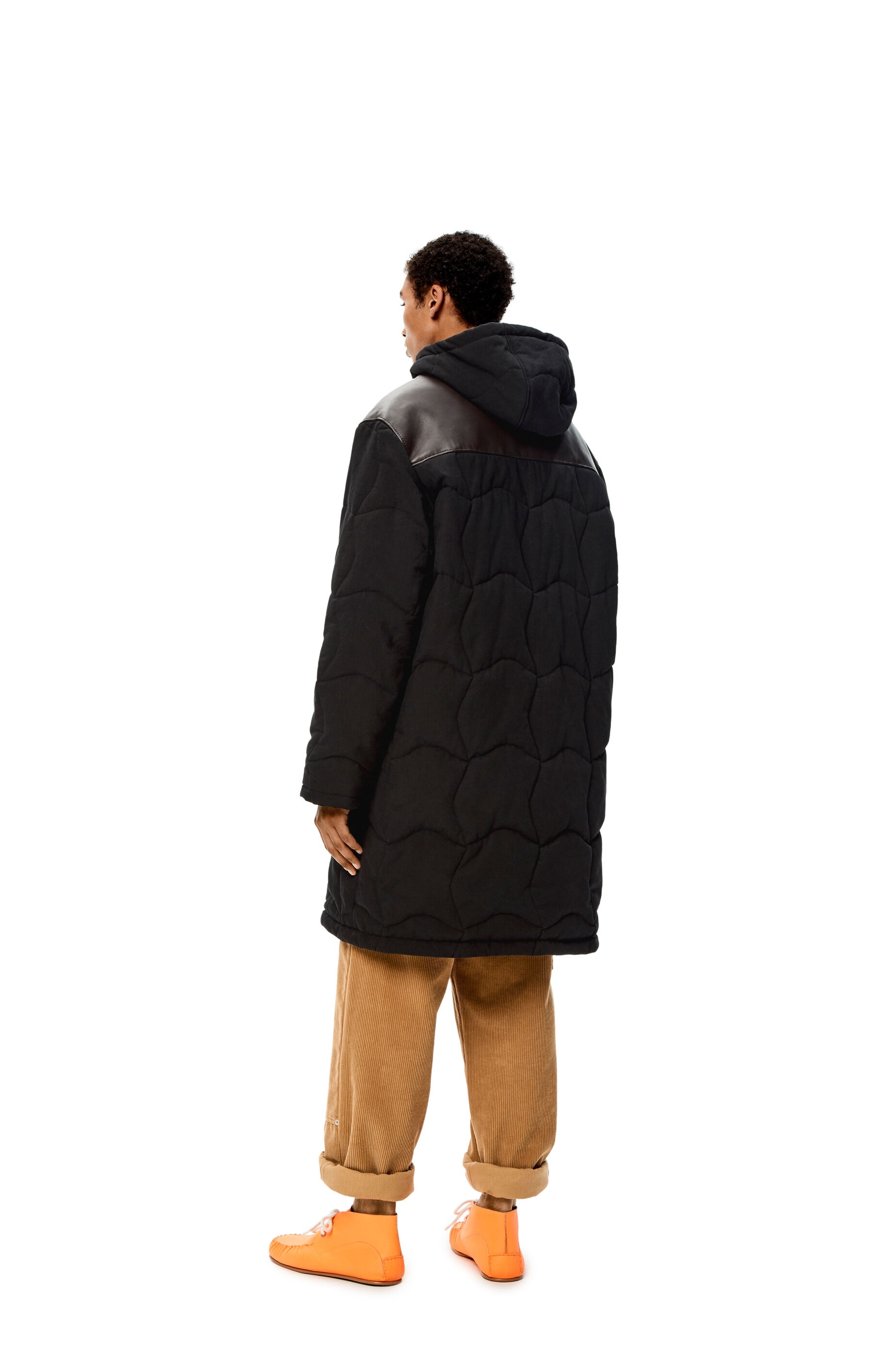 Long puffer coat in cotton and calfskin - 4